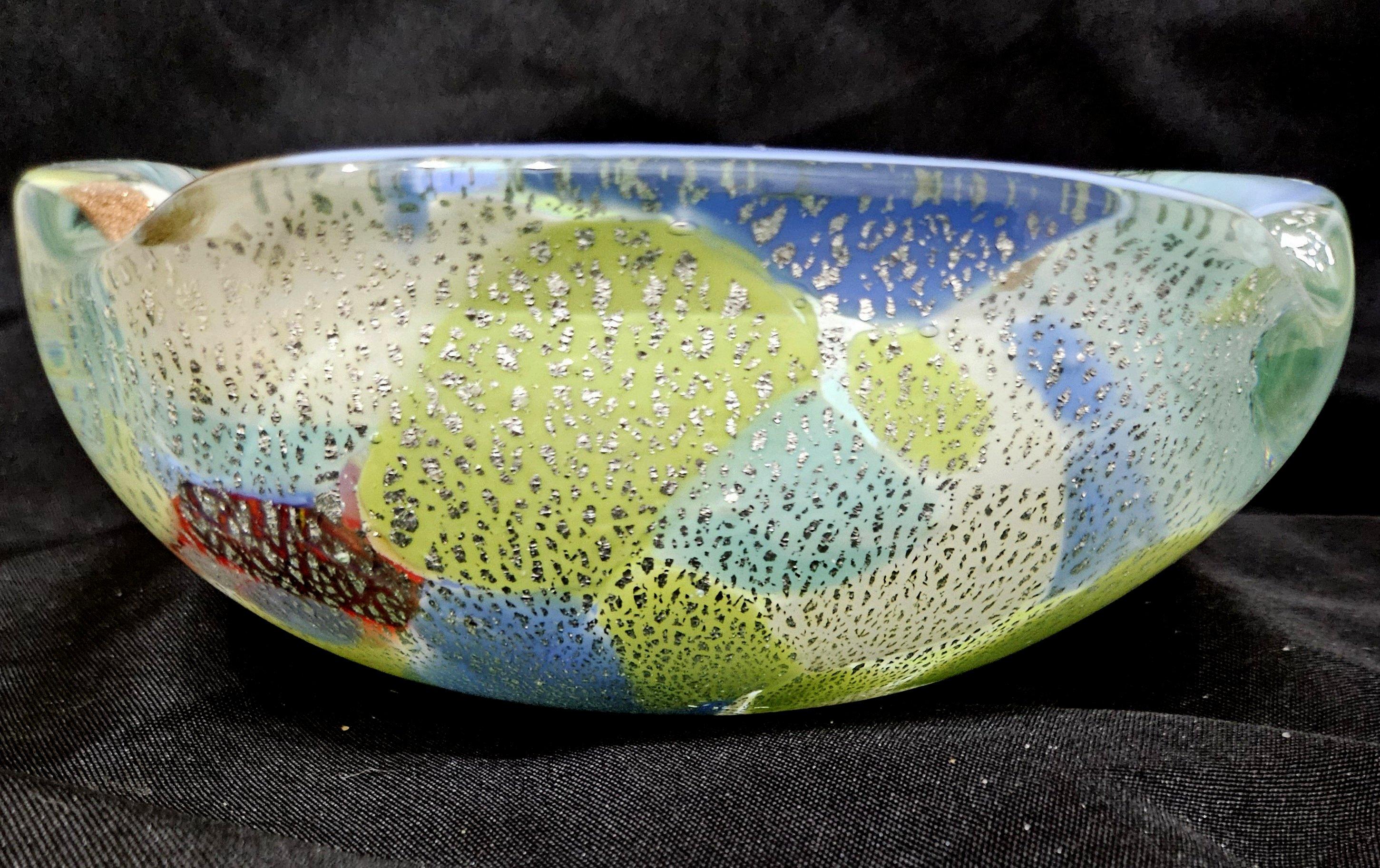 20th Century Murano Glass Ashtray / Bowl with Silver Fleck, A Macchie For Sale