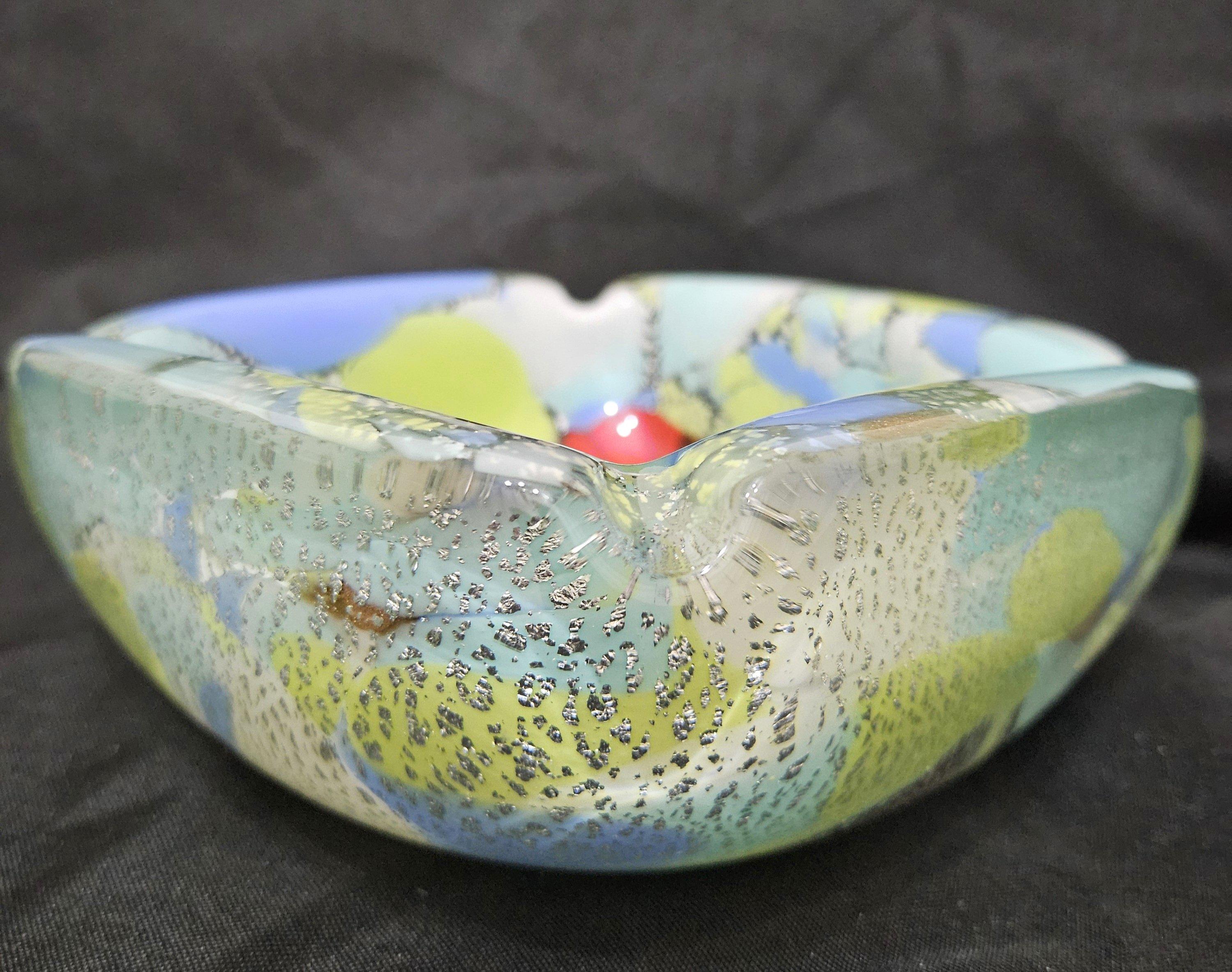 Murano Glass Ashtray / Bowl with Silver Fleck, A Macchie For Sale 1