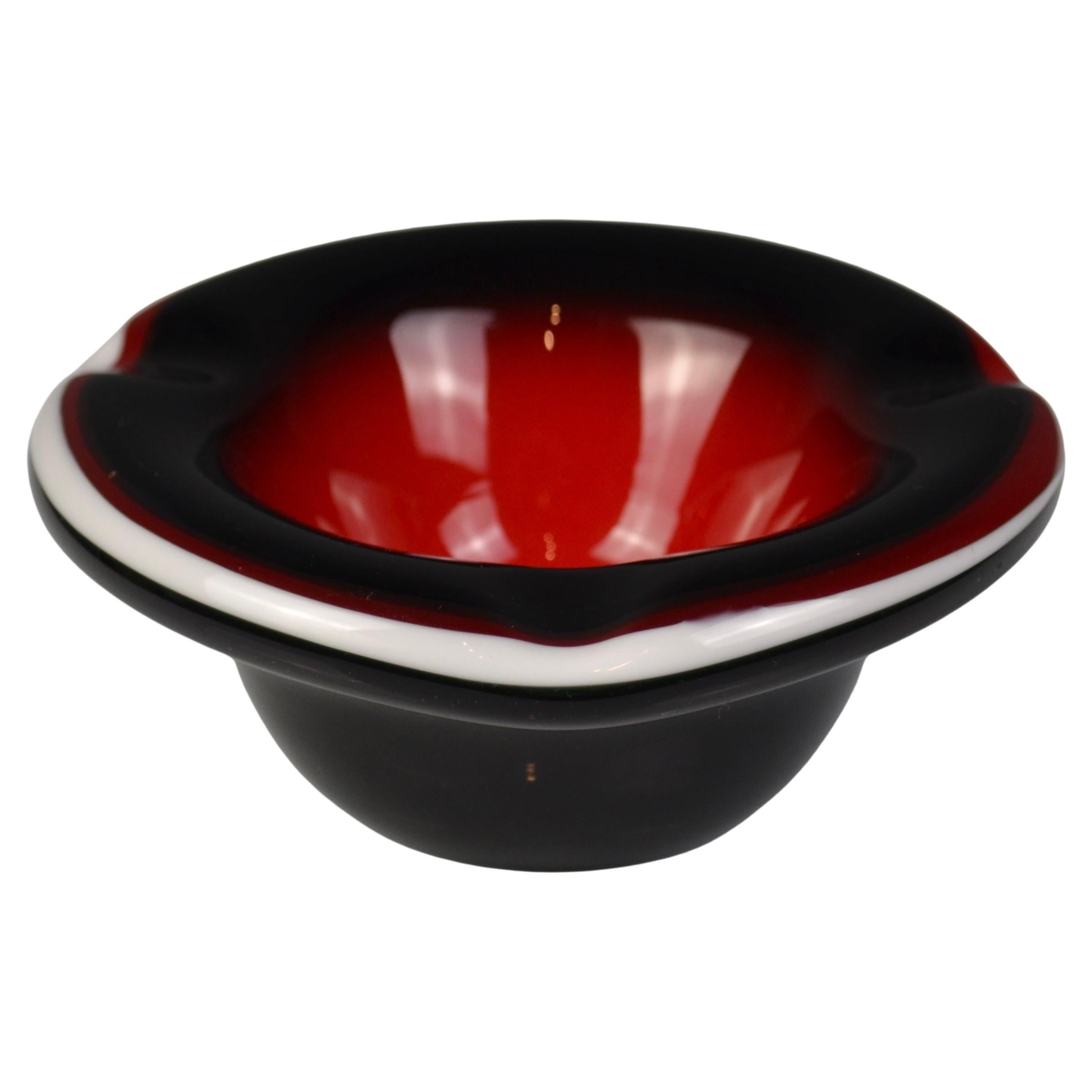 Murano Glass Ashtray in Red, Black, and White
