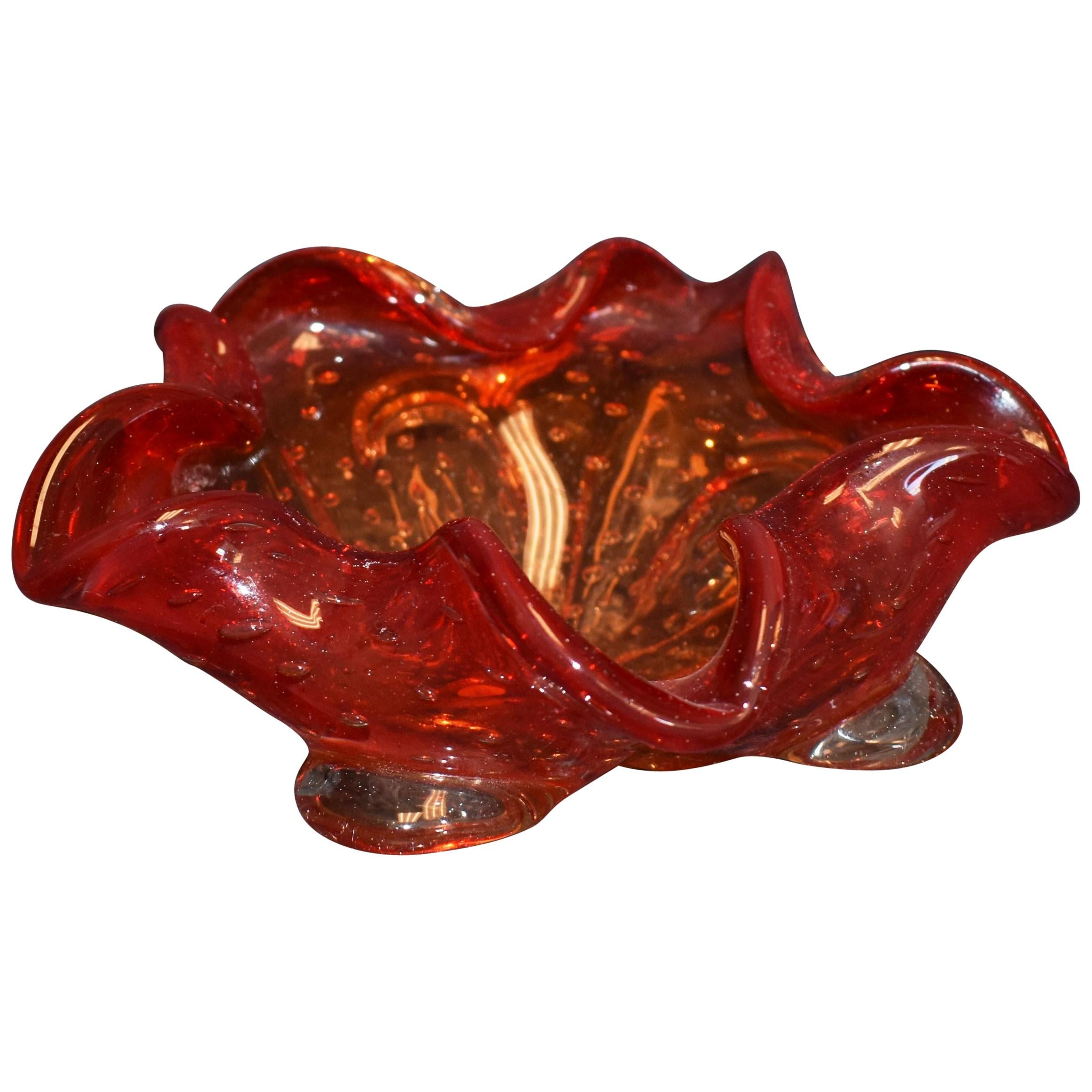 Murano Glass Ashtray or Bowl Red, circa 1960s