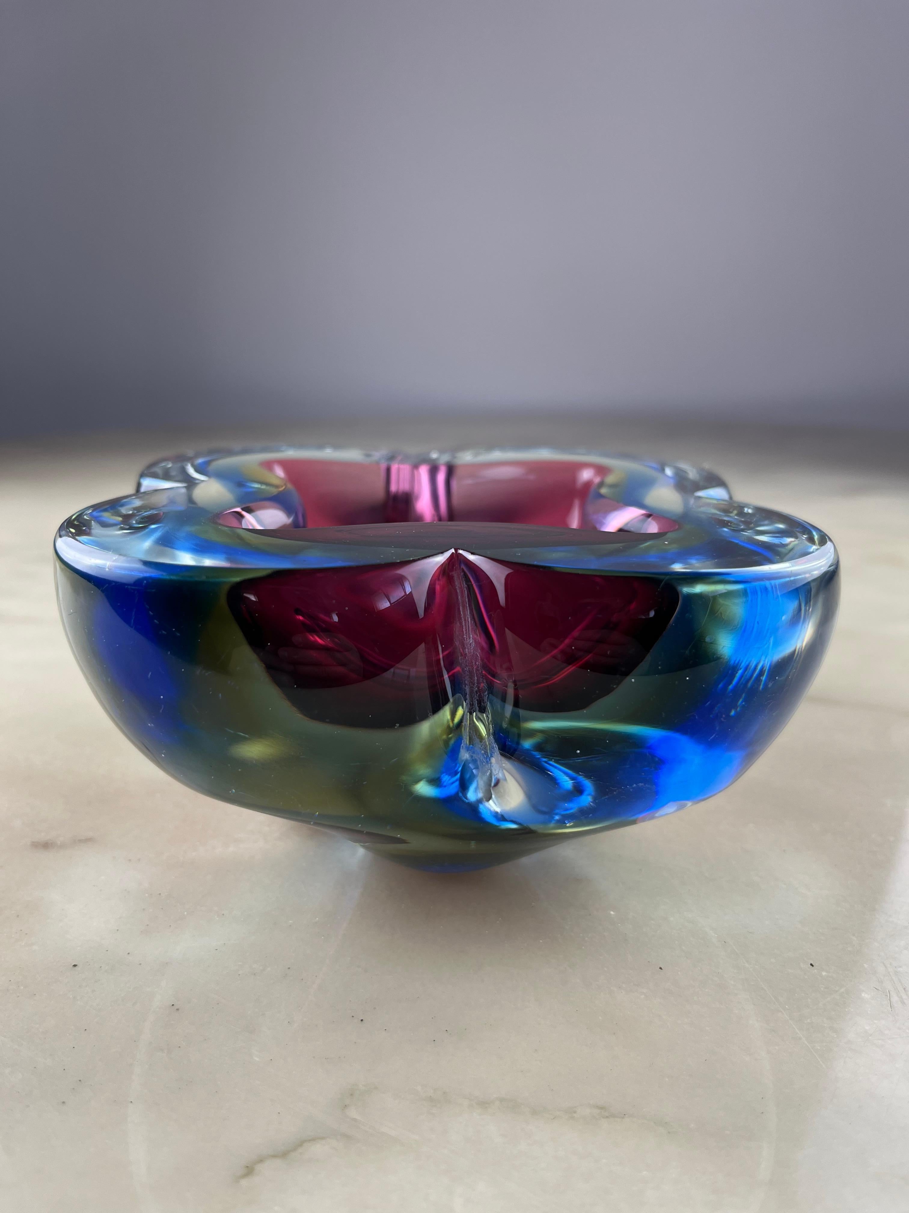 Mid-Century Modern Murano Glass Ashtray Multicolor Midcentury Italian Design 1970s