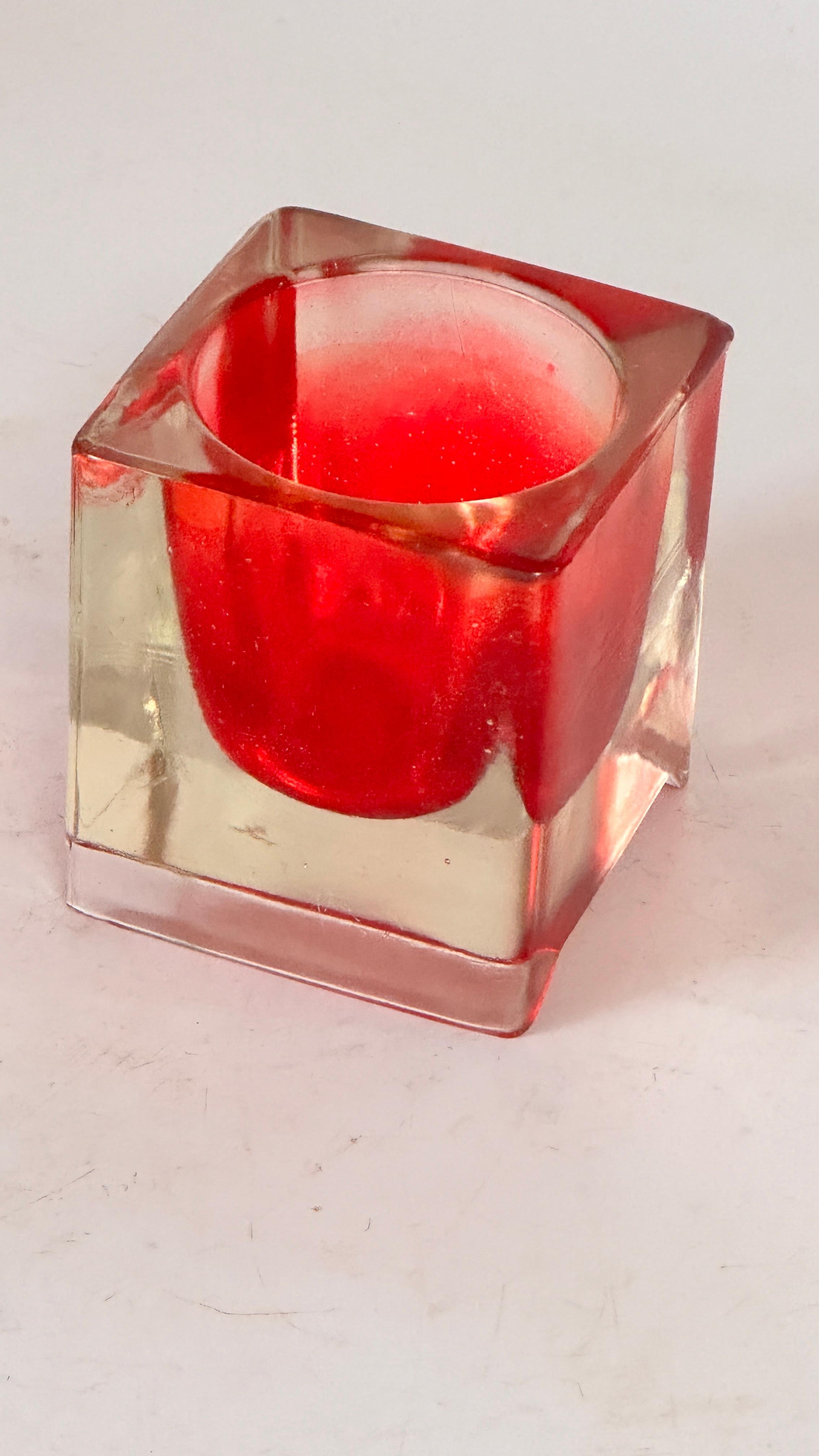 Italian Murano Glass Ashtray — Red & Clear — Italy, 1960s For Sale