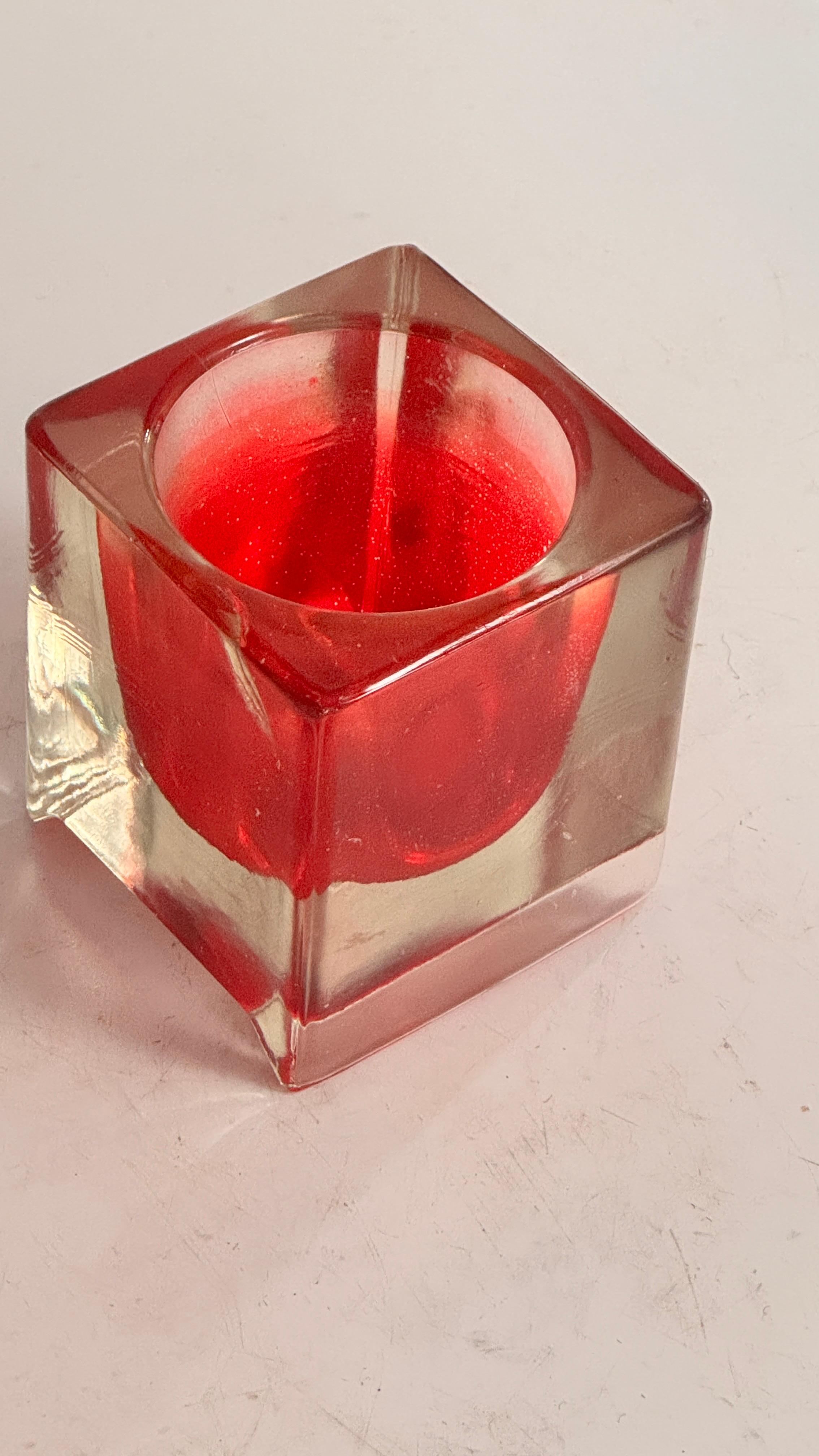 Mid-20th Century Murano Glass Ashtray — Red & Clear — Italy, 1960s For Sale