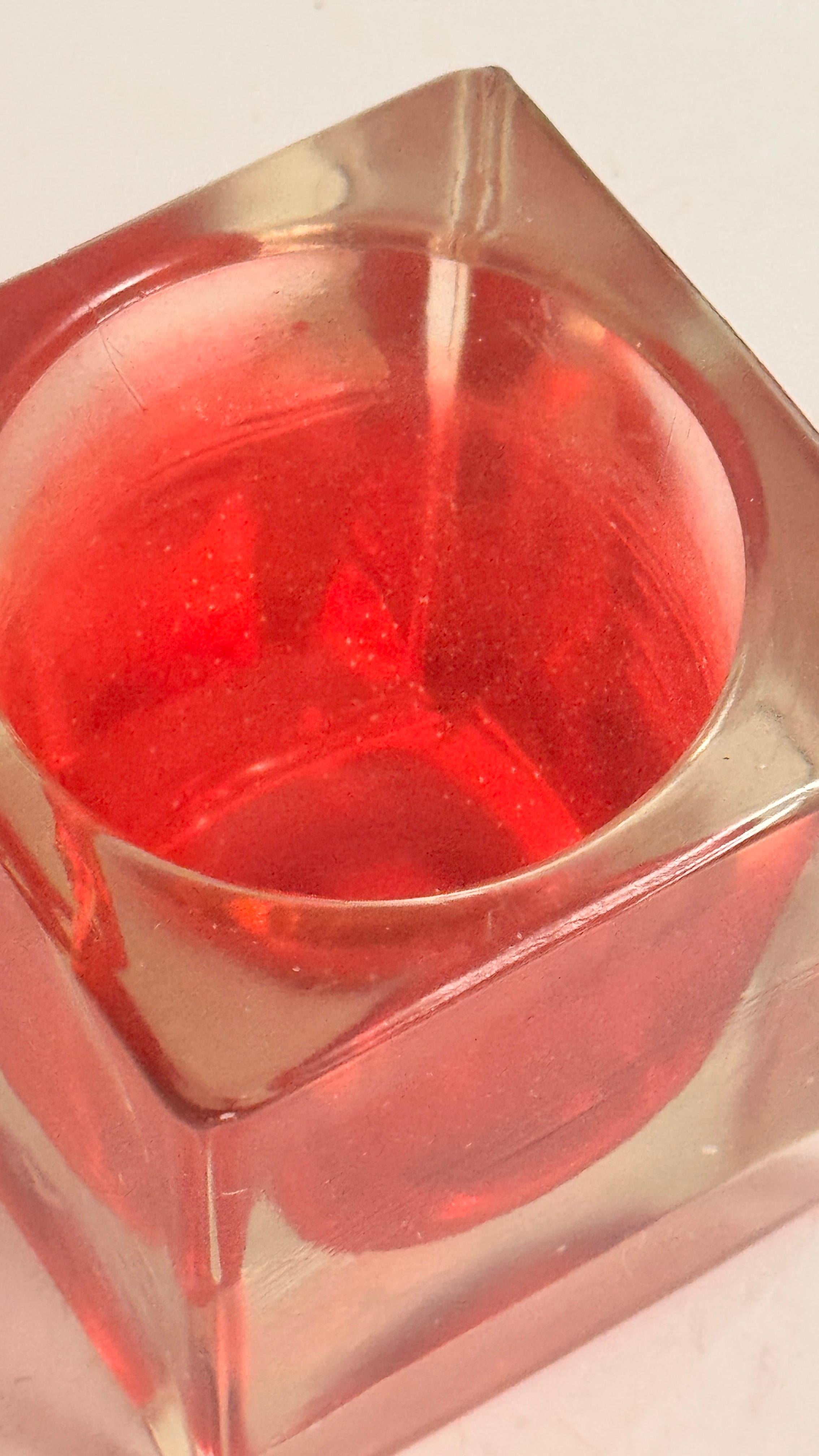 Art Glass Murano Glass Ashtray — Red & Clear — Italy, 1960s For Sale