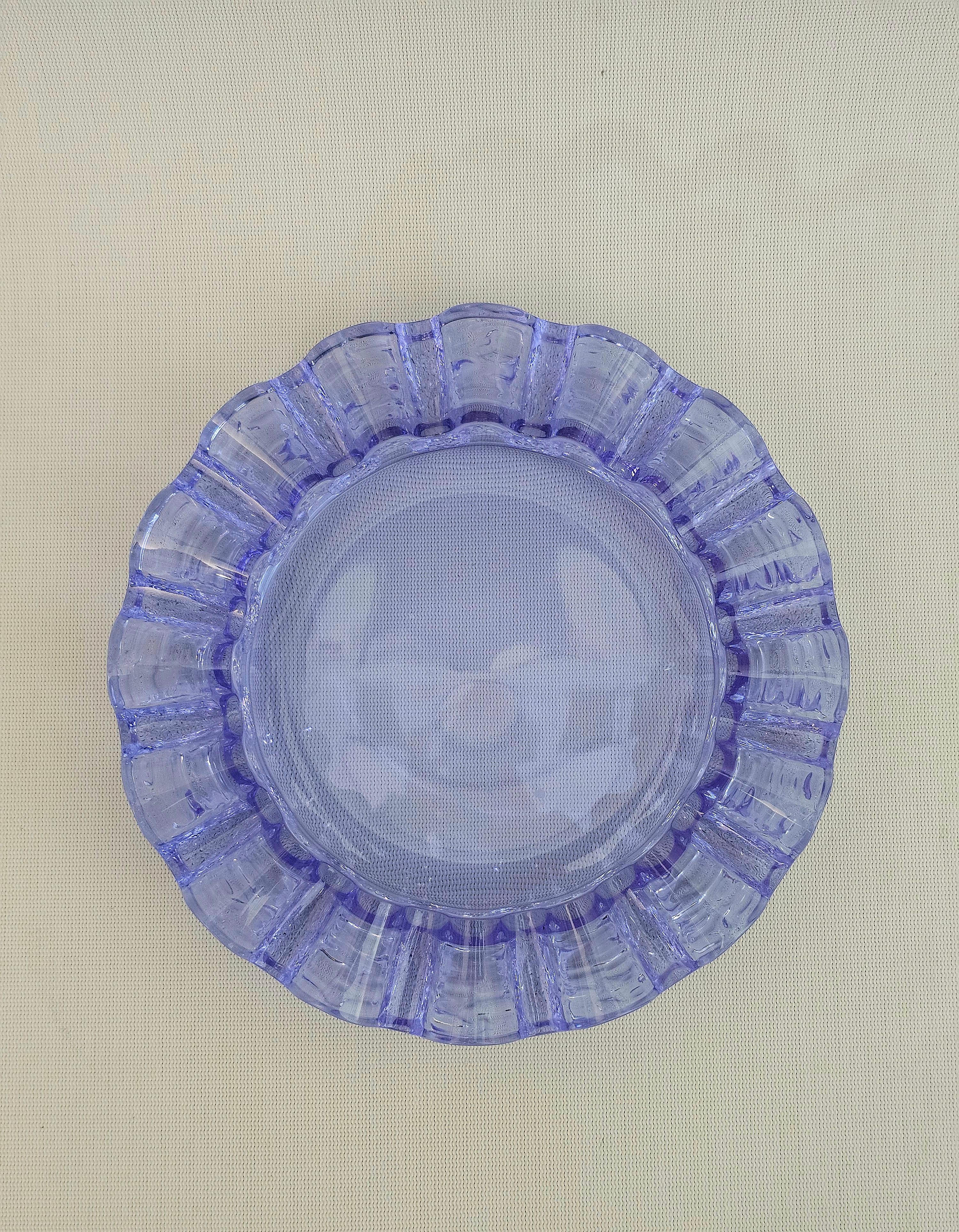 Murano Glass Ashtray Violet Circular Midcentury Modern Italian Design 1970s 1