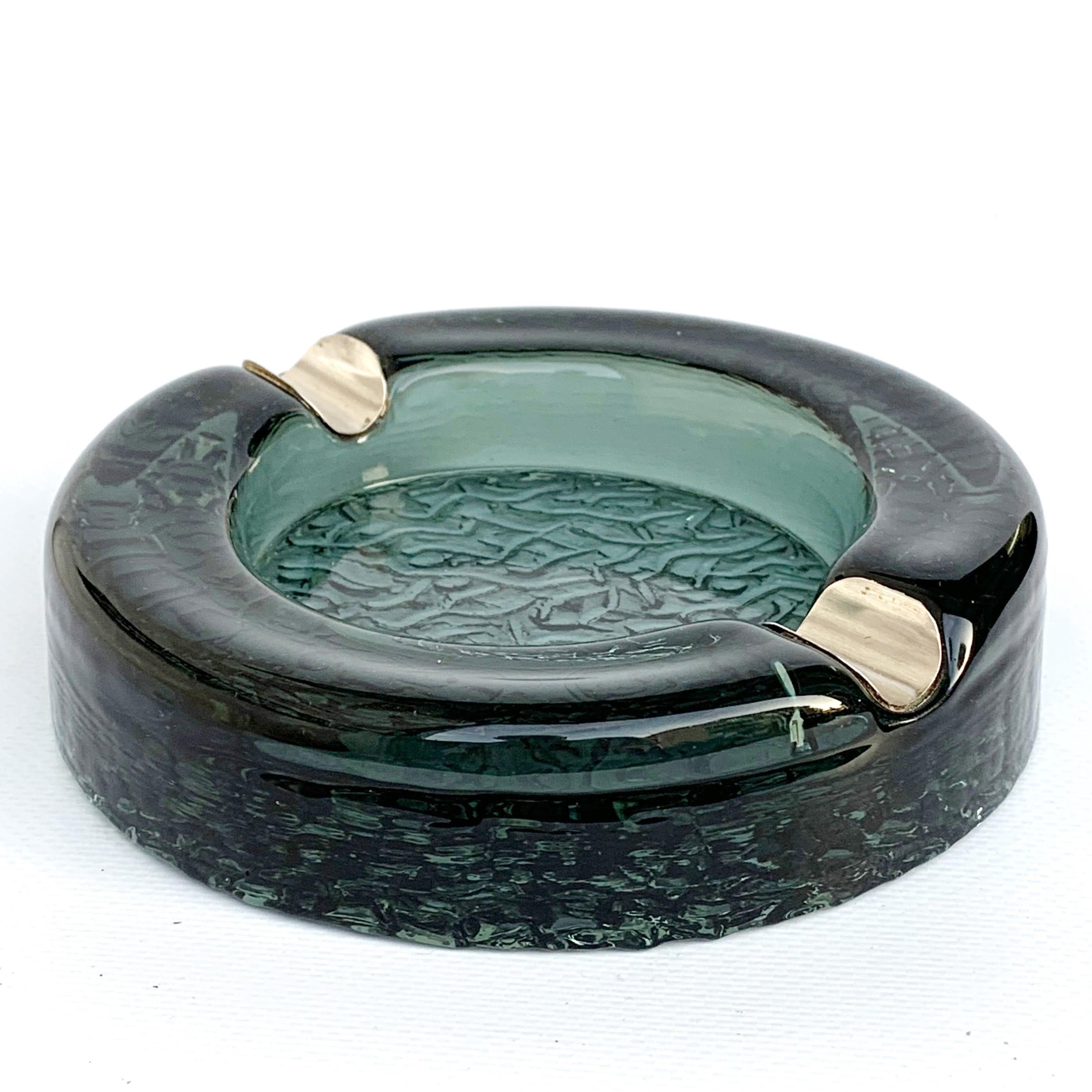 Mid-Century Modern Murano Glass Ashtray with Sterling Silver Details, Italy, 1960s