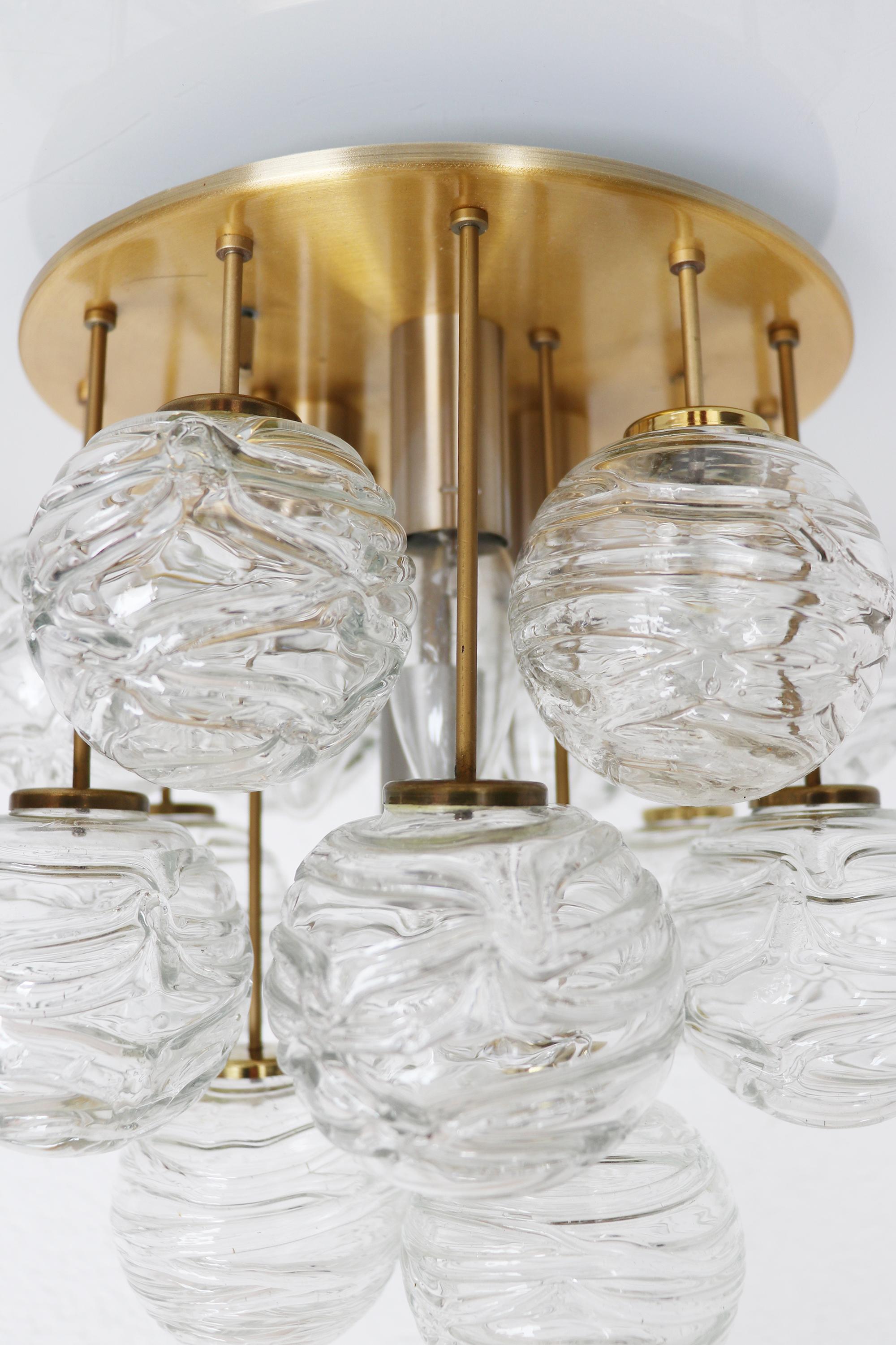 Mid-Century Modern 1960 Germany Doria Sputnik Flush Mount Murano Glass Balls & Brass