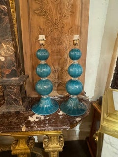Murano Glass Ball Lamps in Teal Blue