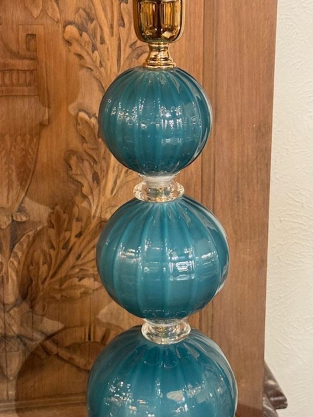 Verre brun Lampes à boules en verre de Murano bleu sarcelle en vente