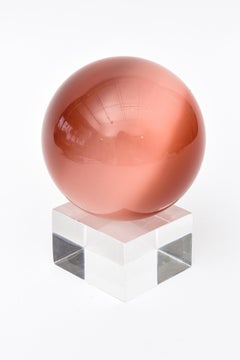 Murano Glass Ball Striated on Lucite Base Vintage Desk Accessory