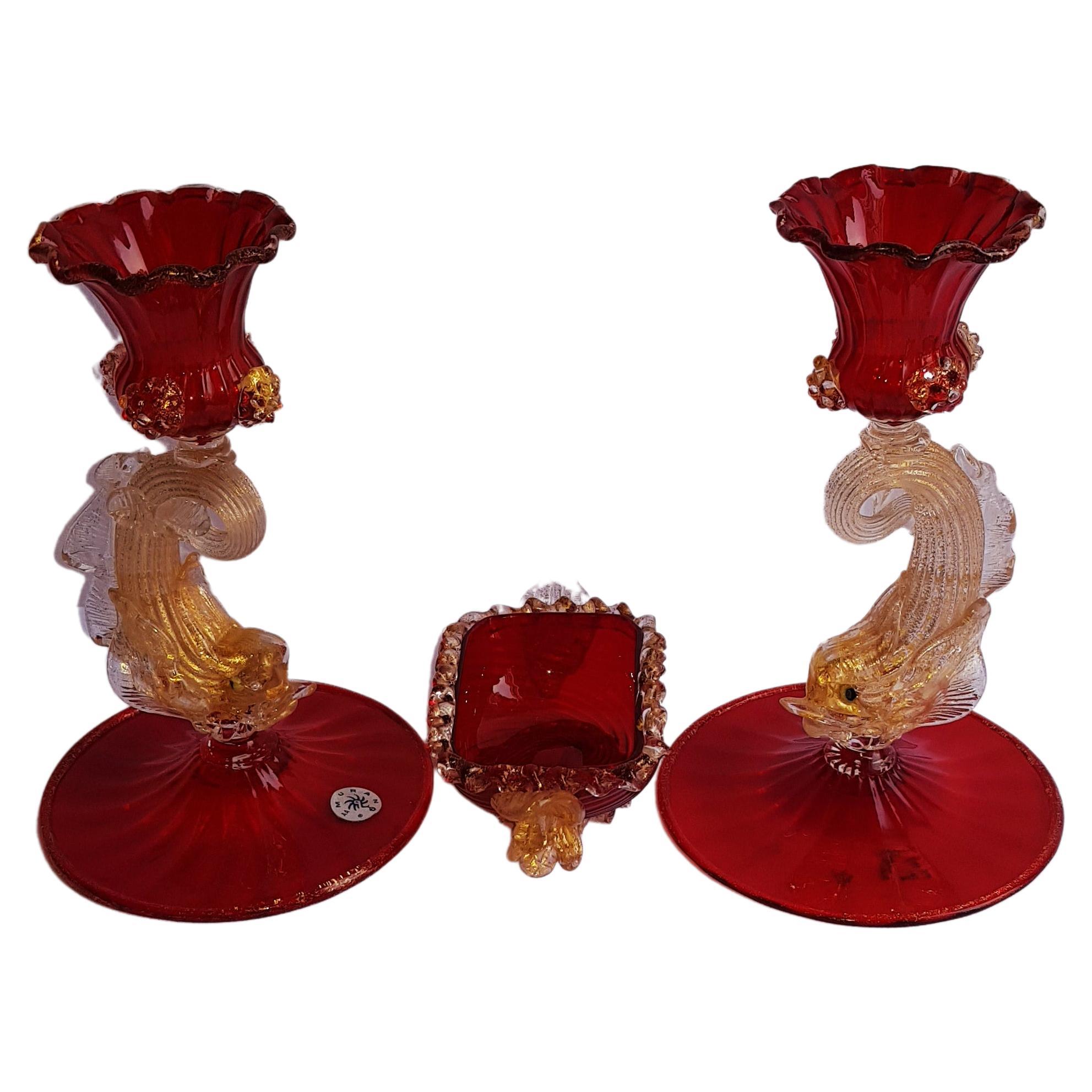 Murano Glass Barovier and Toso Set with Gold Leaf For Sale