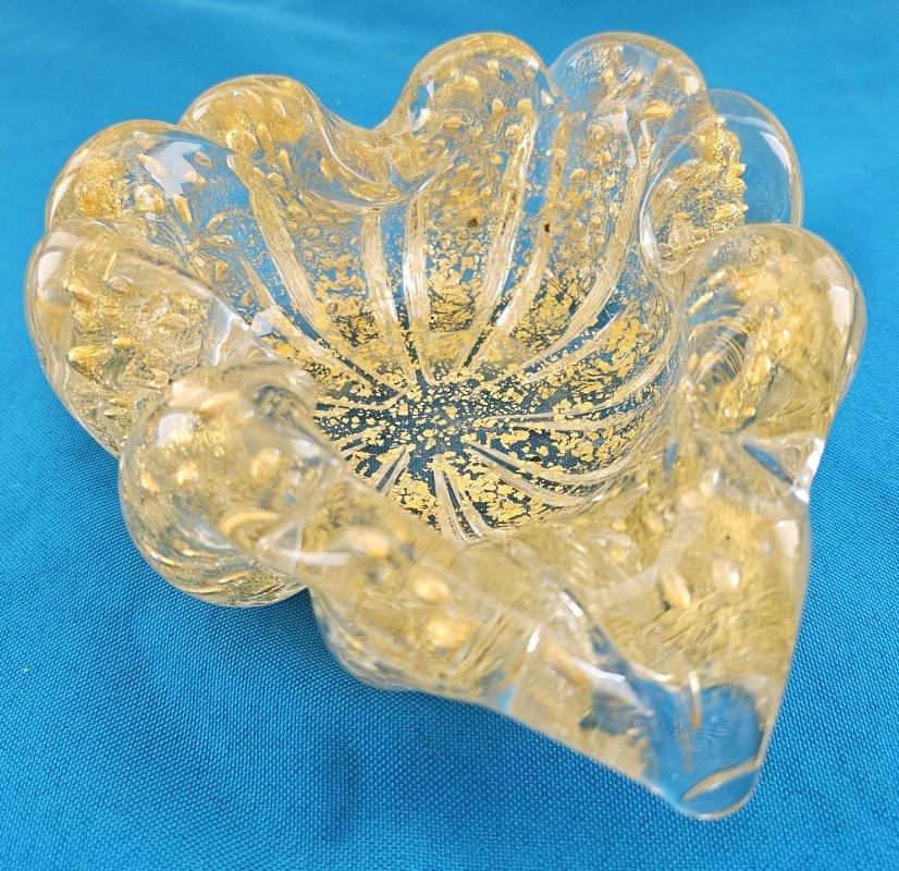 Murano Glass Rigaree Bullicante Bowl with Gold Polveri - Barovier & Toso For Sale 1