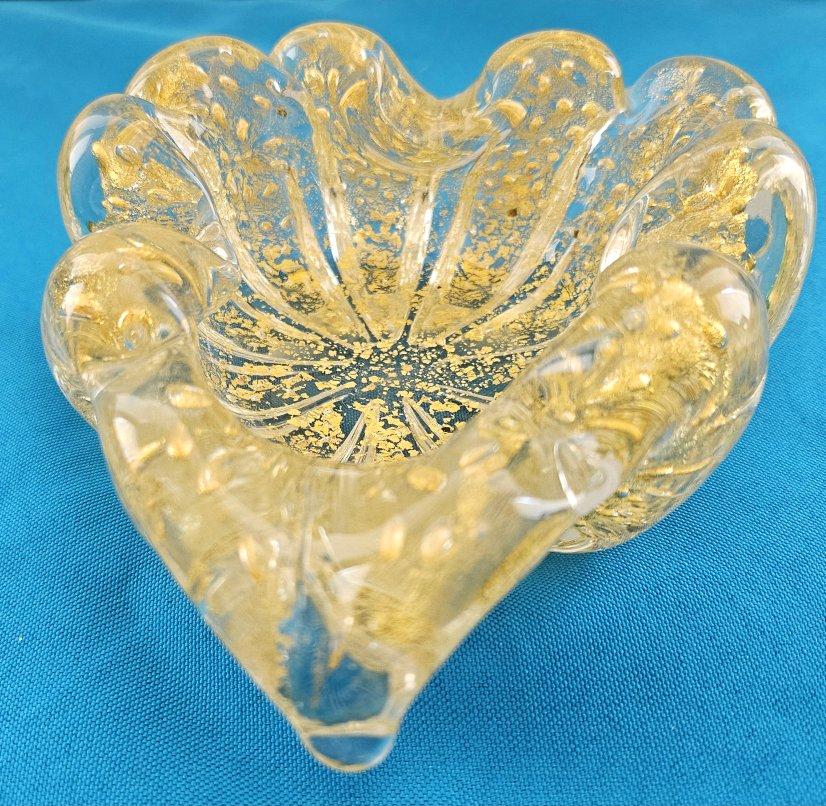 Murano Glass Rigaree Bullicante Bowl with Gold Polveri - Barovier & Toso For Sale 2