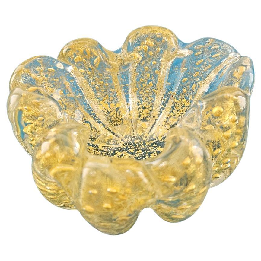 Murano Glass Rigaree Bullicante Bowl with Gold Polveri - Barovier & Toso