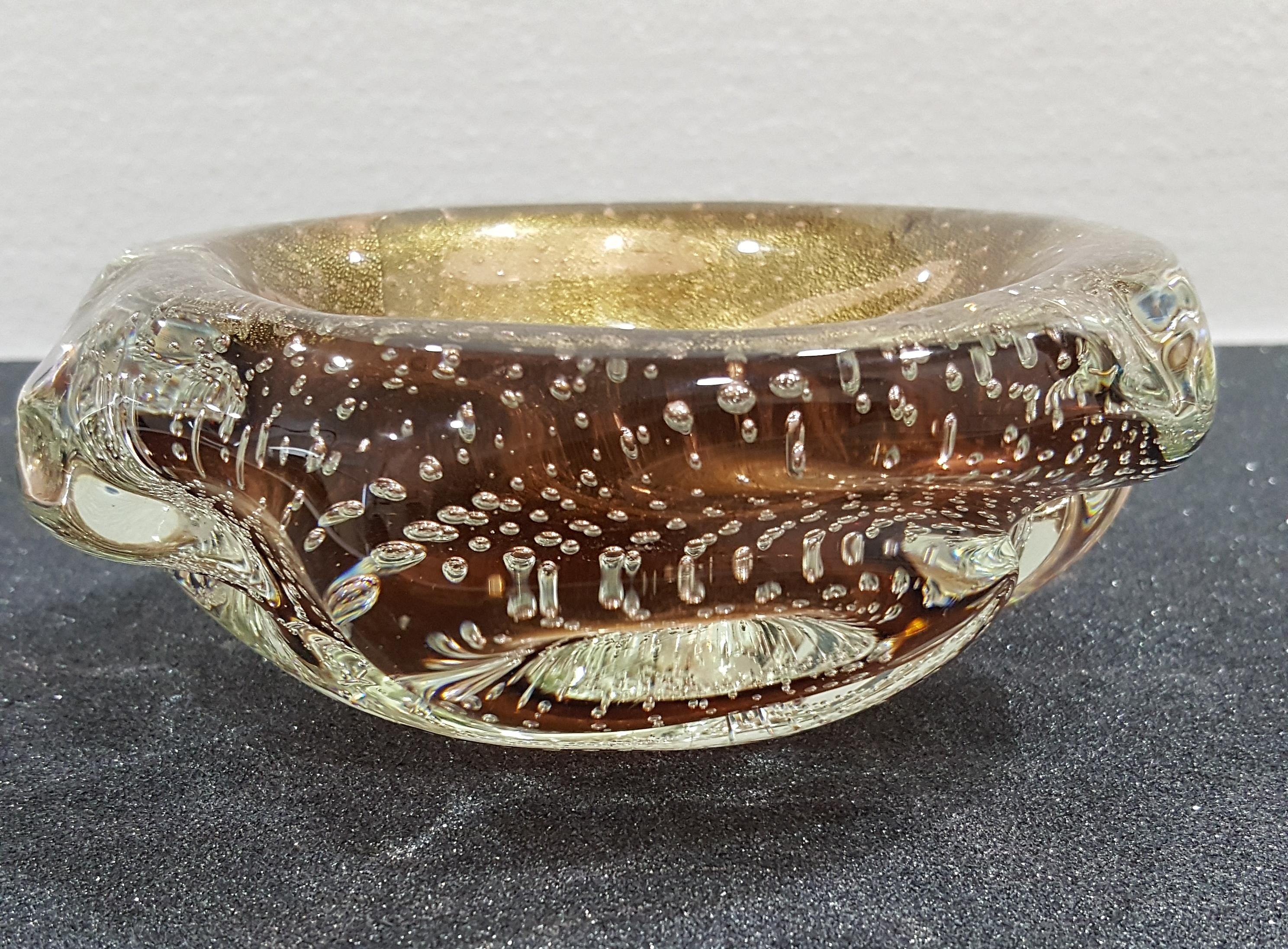 Murano Glass Archimede SEGUSO Gold Polveri & Bullicante Sculptural/A Bugne Bowl 3
