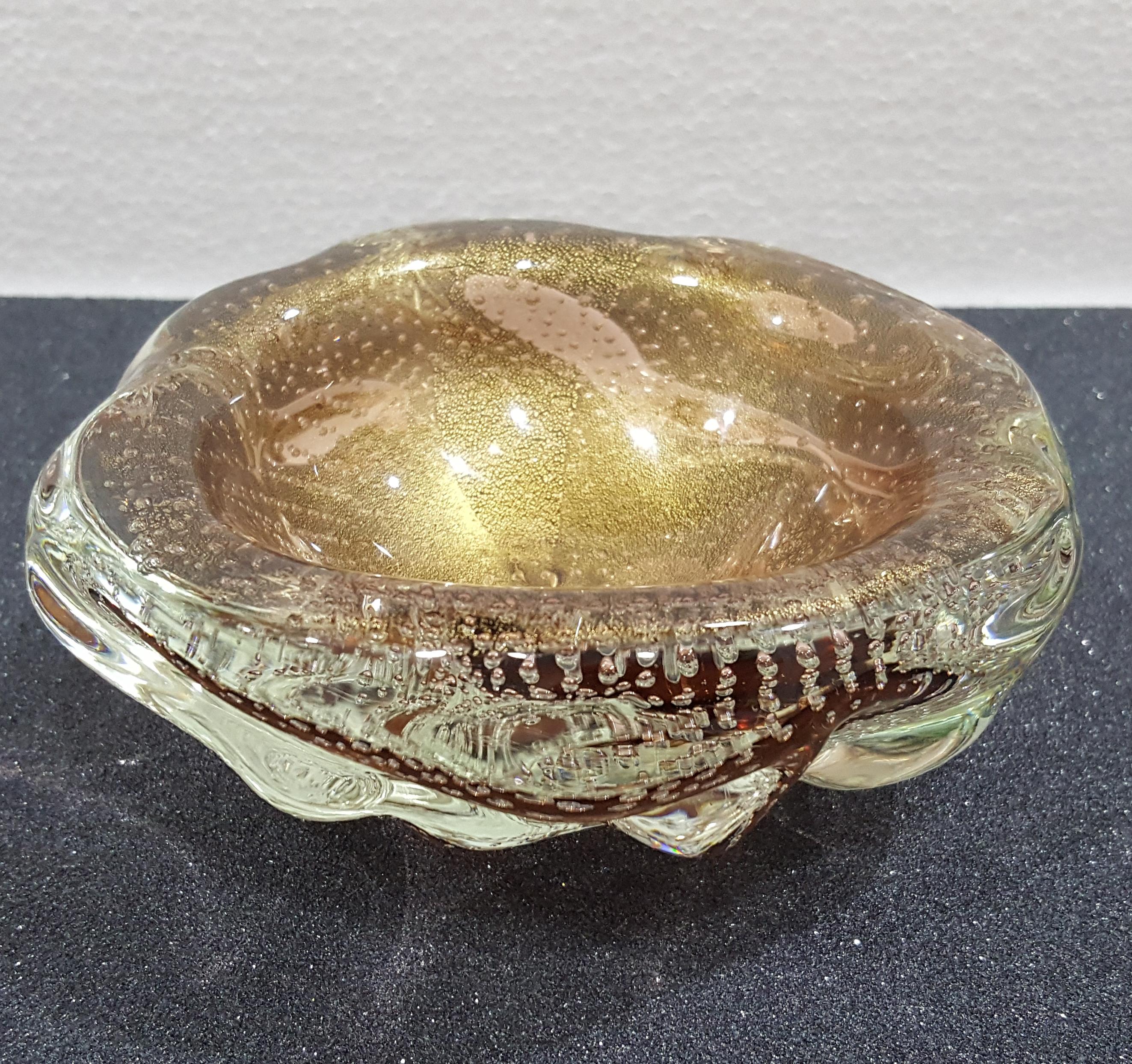 Murano Glass Archimede SEGUSO Gold Polveri & Bullicante Sculptural/A Bugne Bowl 4