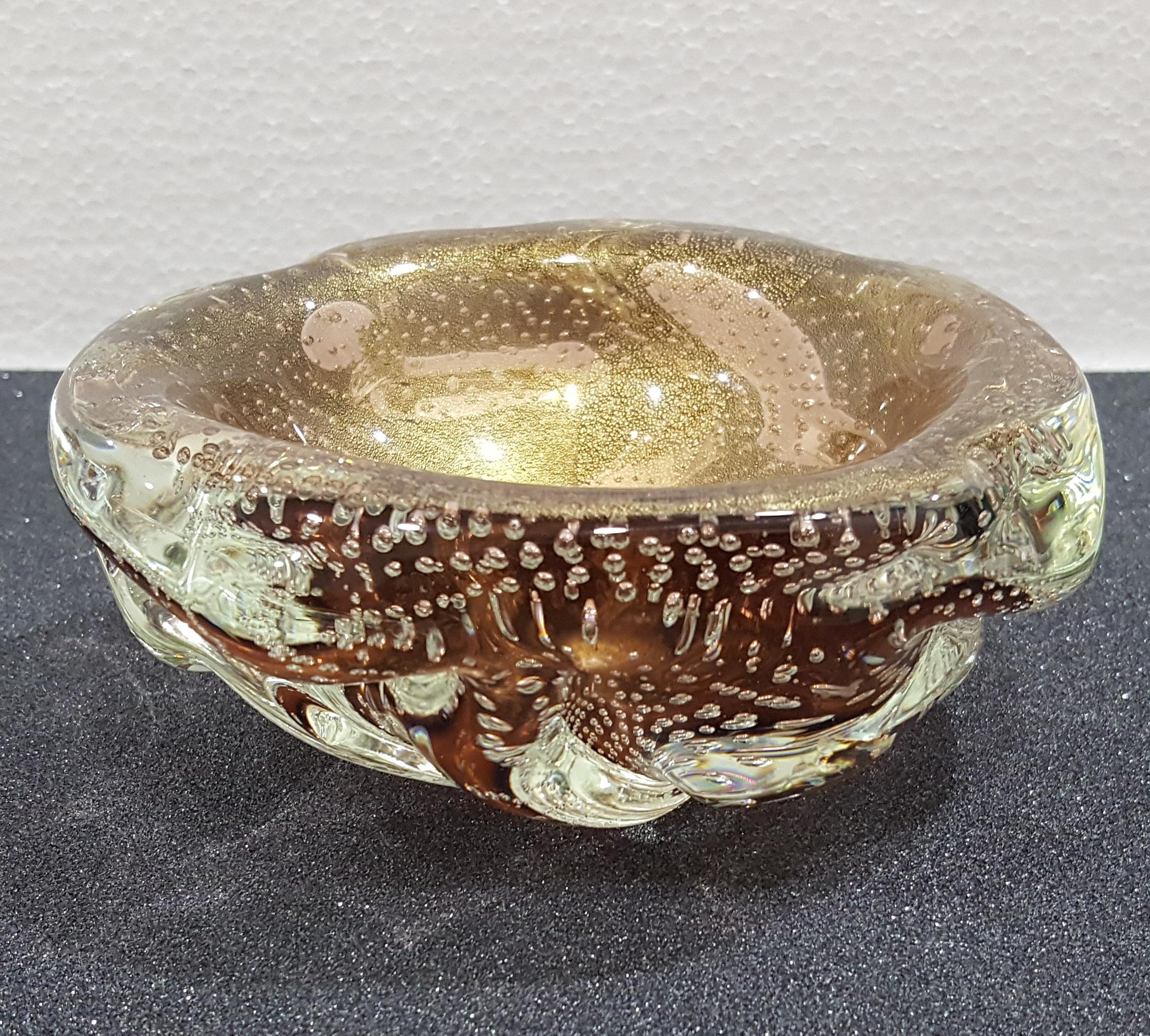 Murano Glass Archimede SEGUSO Gold Polveri & Bullicante Sculptural/A Bugne Bowl 7