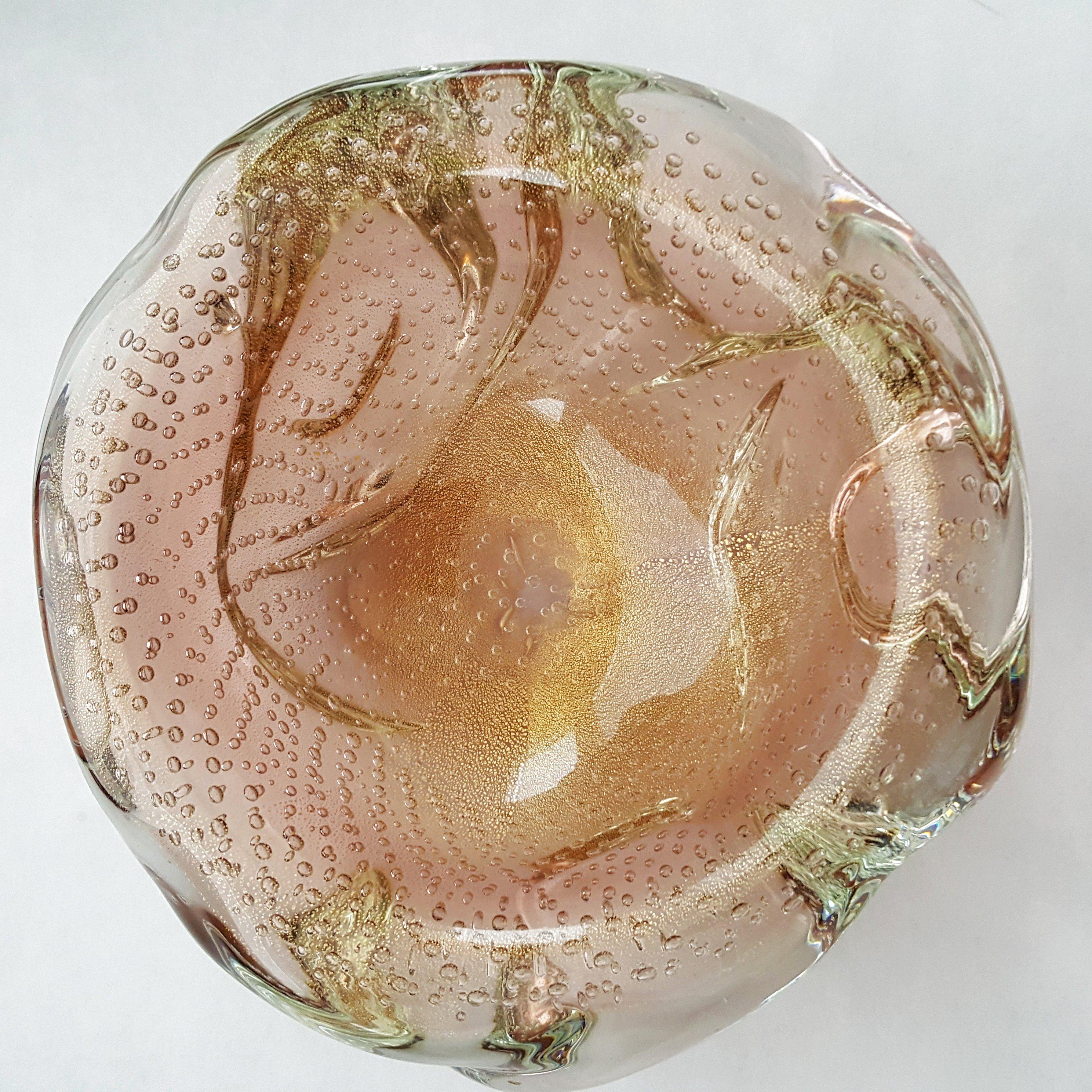 Other Murano Glass Archimede SEGUSO Gold Polveri & Bullicante Sculptural/A Bugne Bowl