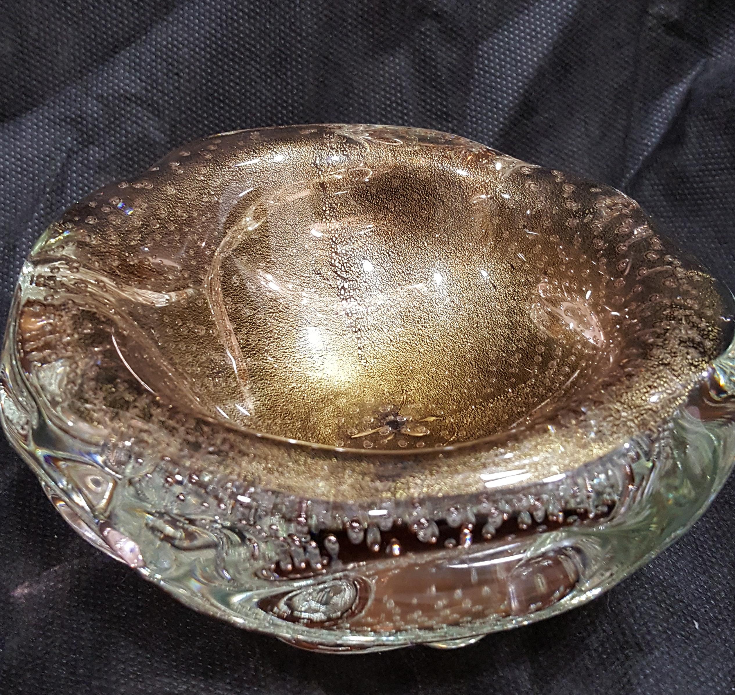 20th Century Murano Glass Archimede SEGUSO Gold Polveri & Bullicante Sculptural/A Bugne Bowl