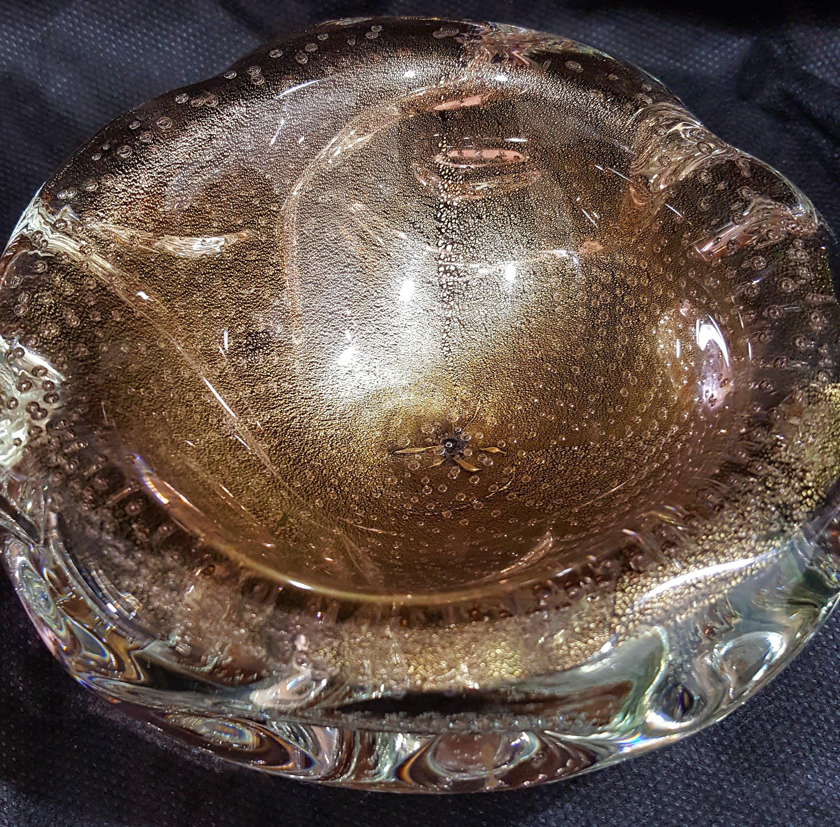 Murano Glass Archimede SEGUSO Gold Polveri & Bullicante Sculptural/A Bugne Bowl 1