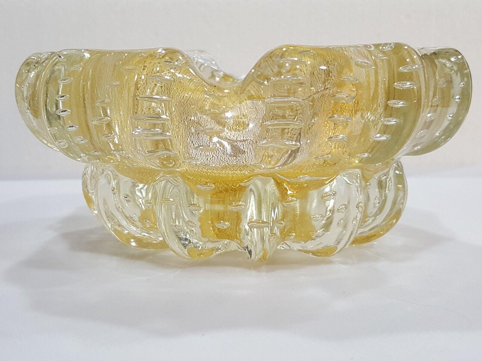 Mid-Century Modern Murano Glass Barovier & Toso Gold Polveri & Bullicante Vintage Bowl/Ashtray/Dish