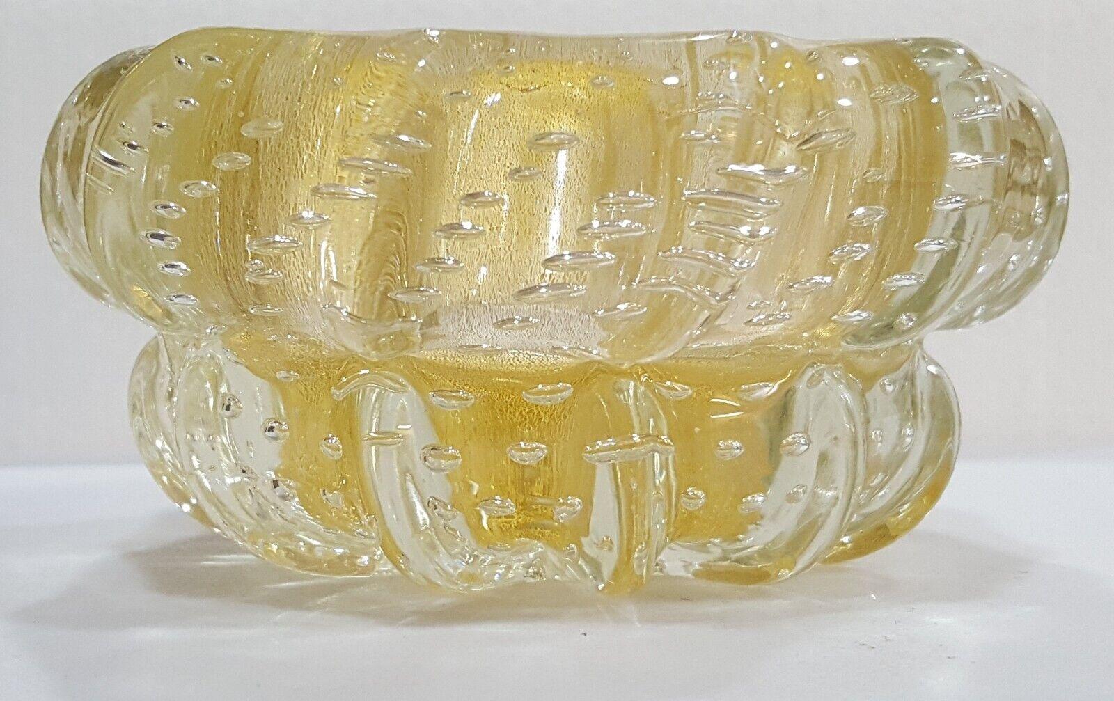 Italian Murano Glass Barovier & Toso Gold Polveri & Bullicante Vintage Bowl/Ashtray/Dish