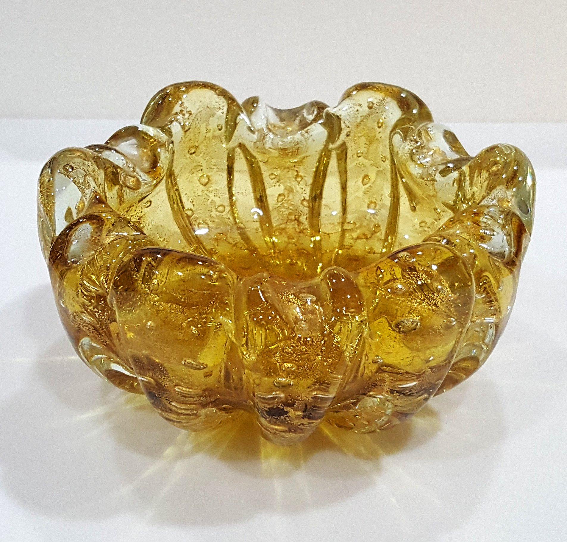 Other Murano Glass Barovier & Toso Gold Polveri & Bullicante Vintage Bowl or Ashtray For Sale
