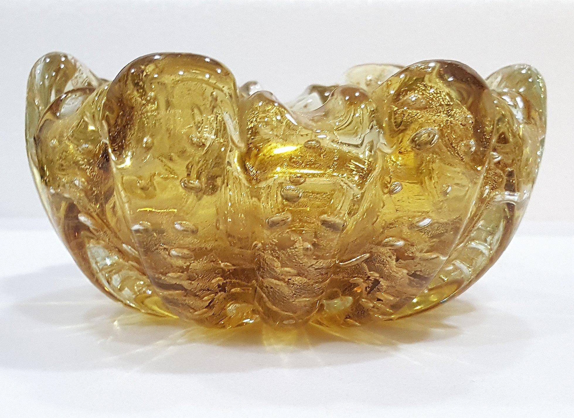 Murano Glass Barovier & Toso Gold Polveri & Bullicante Vintage Bowl or Ashtray In Good Condition For Sale In Warrenton, OR
