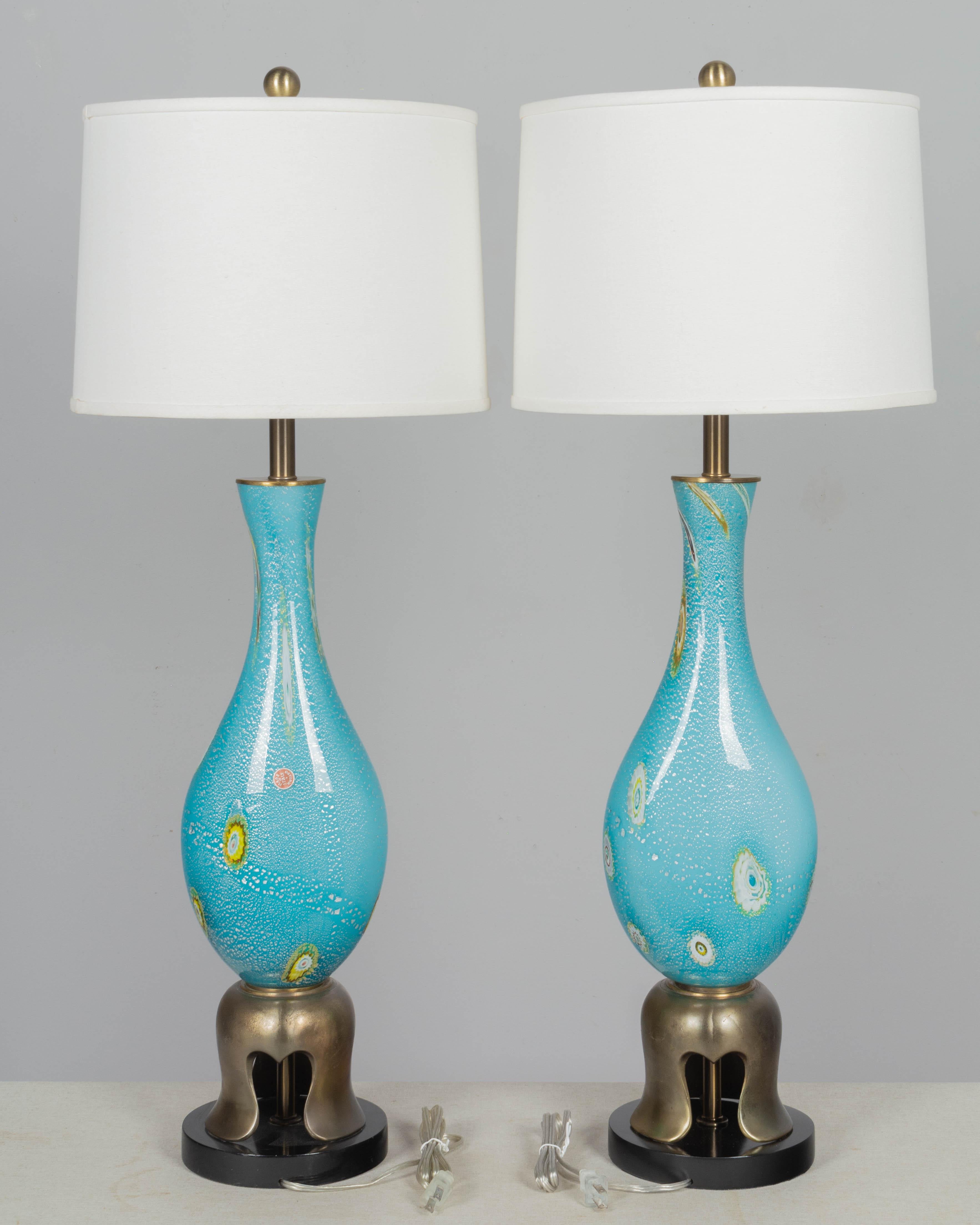 Mid-Century Modern Murano Glass Barovier & Toso Lamp Pair For Sale