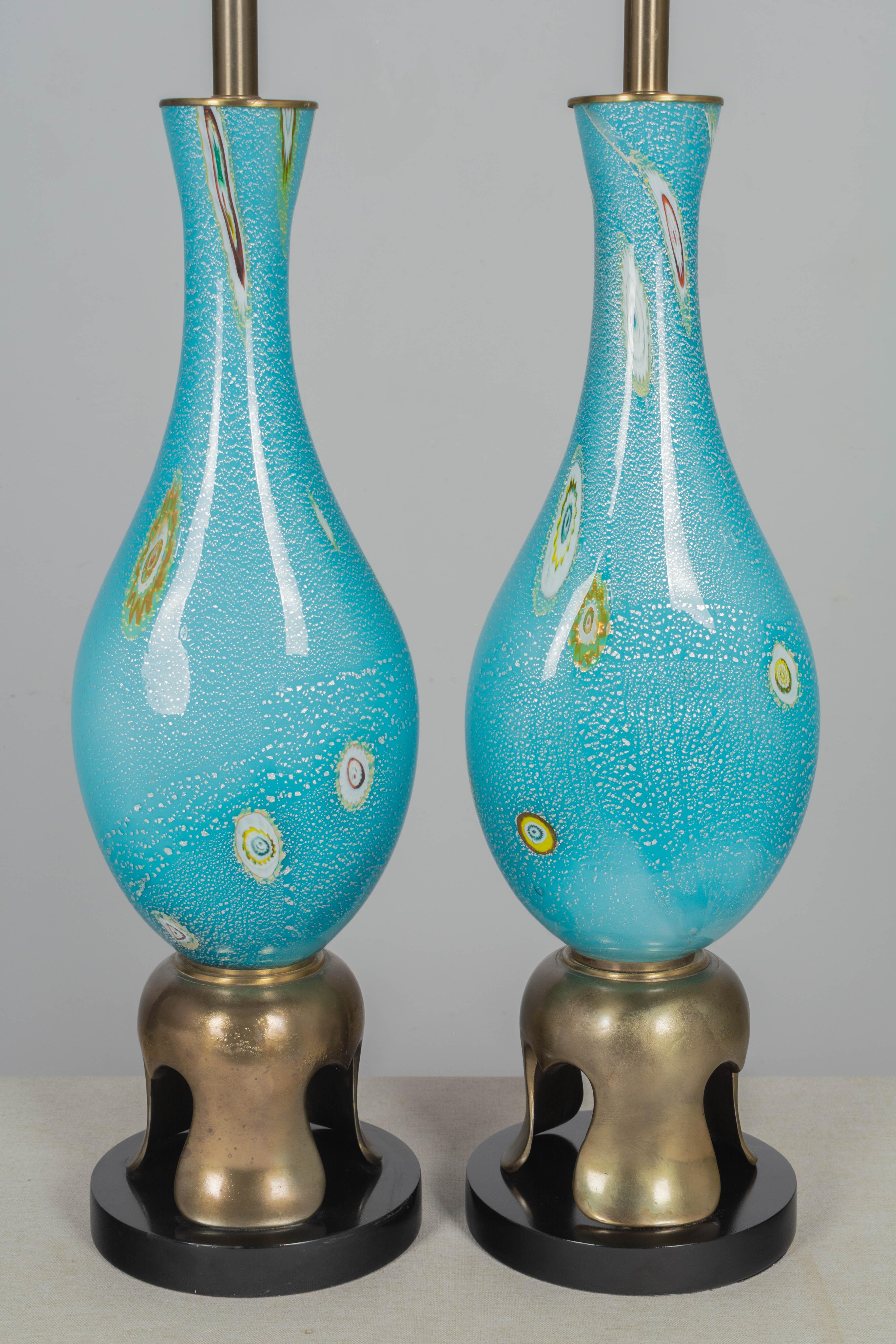 Italian Murano Glass Barovier & Toso Lamp Pair For Sale