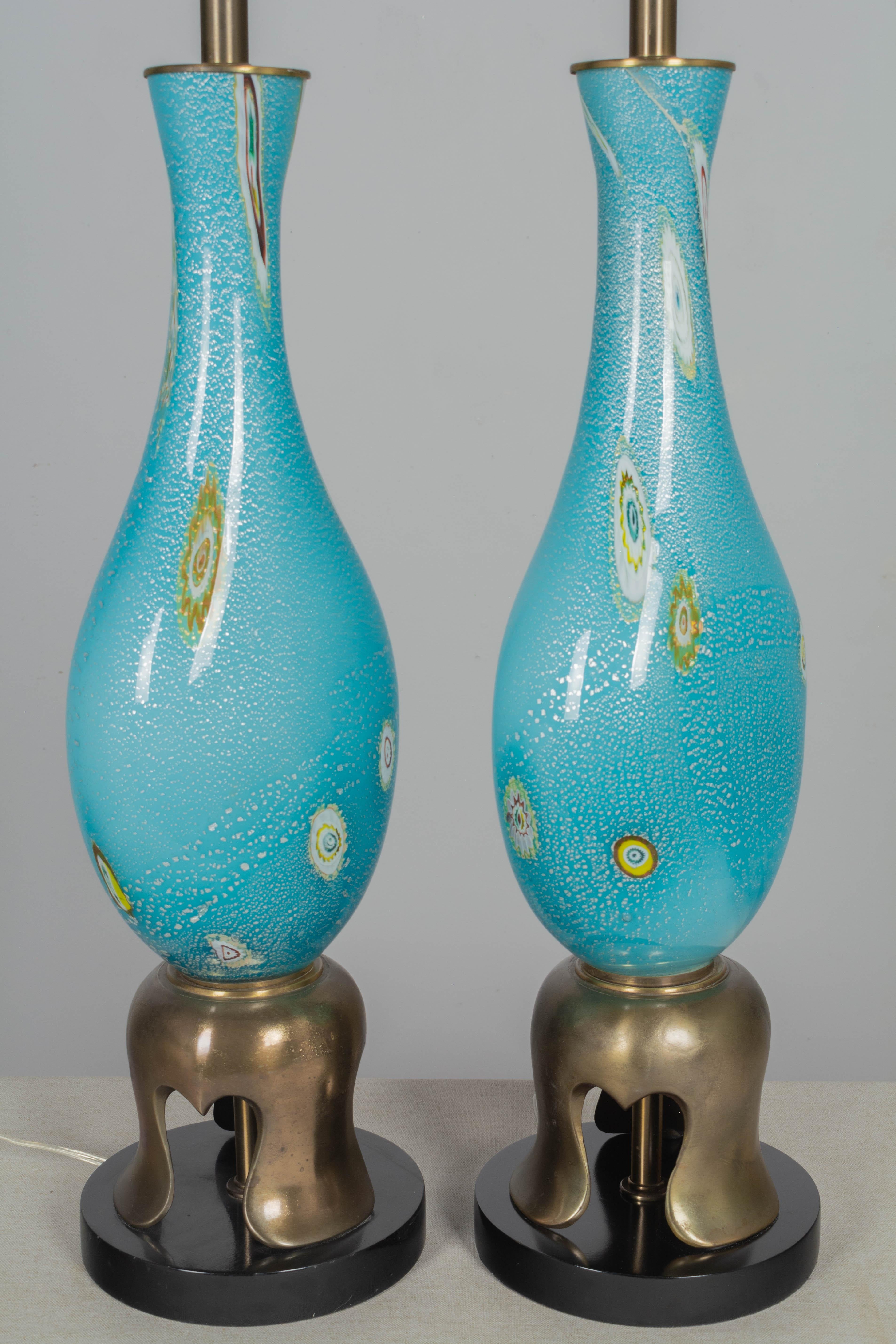 20th Century Murano Glass Barovier & Toso Lamp Pair For Sale