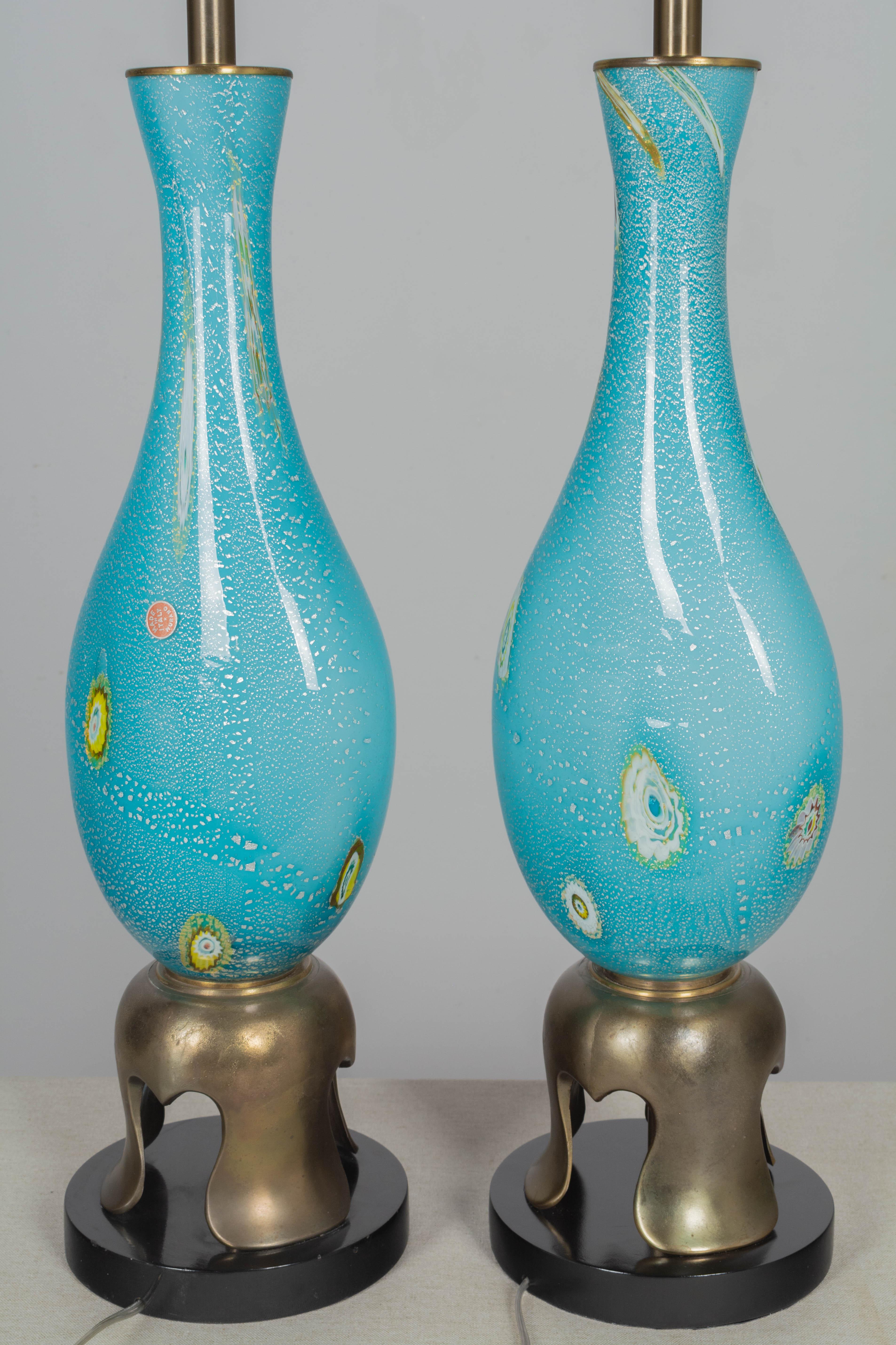 Metal Murano Glass Barovier & Toso Lamp Pair For Sale