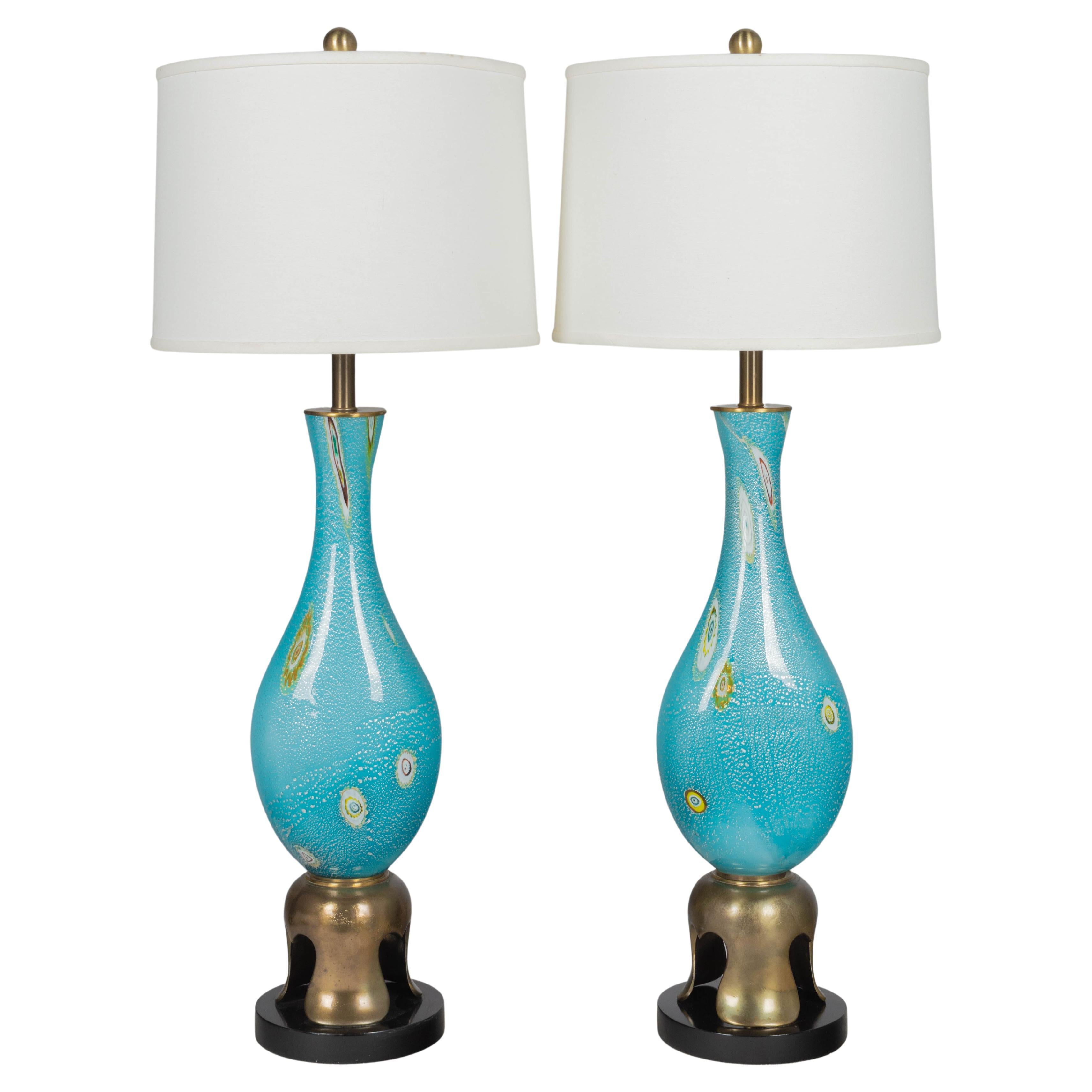 Murano Glass Barovier & Toso Lamp Pair For Sale