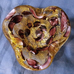 Barovier & Toso Vintage-Schale/Aschenbecher aus Muranoglas in Violett mit Macchia- und Goldflecken