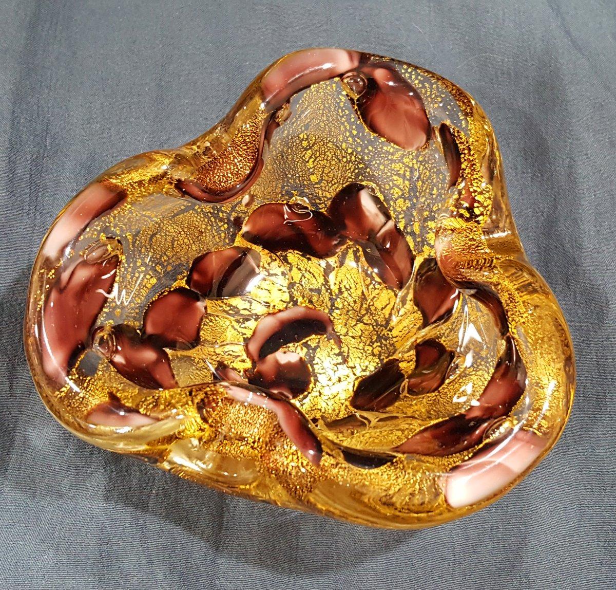 Mid-Century Modern Murano Glass Barovier & Toso Vintage Bowl/Ashtray Purple a Macchia & Gold Fleck