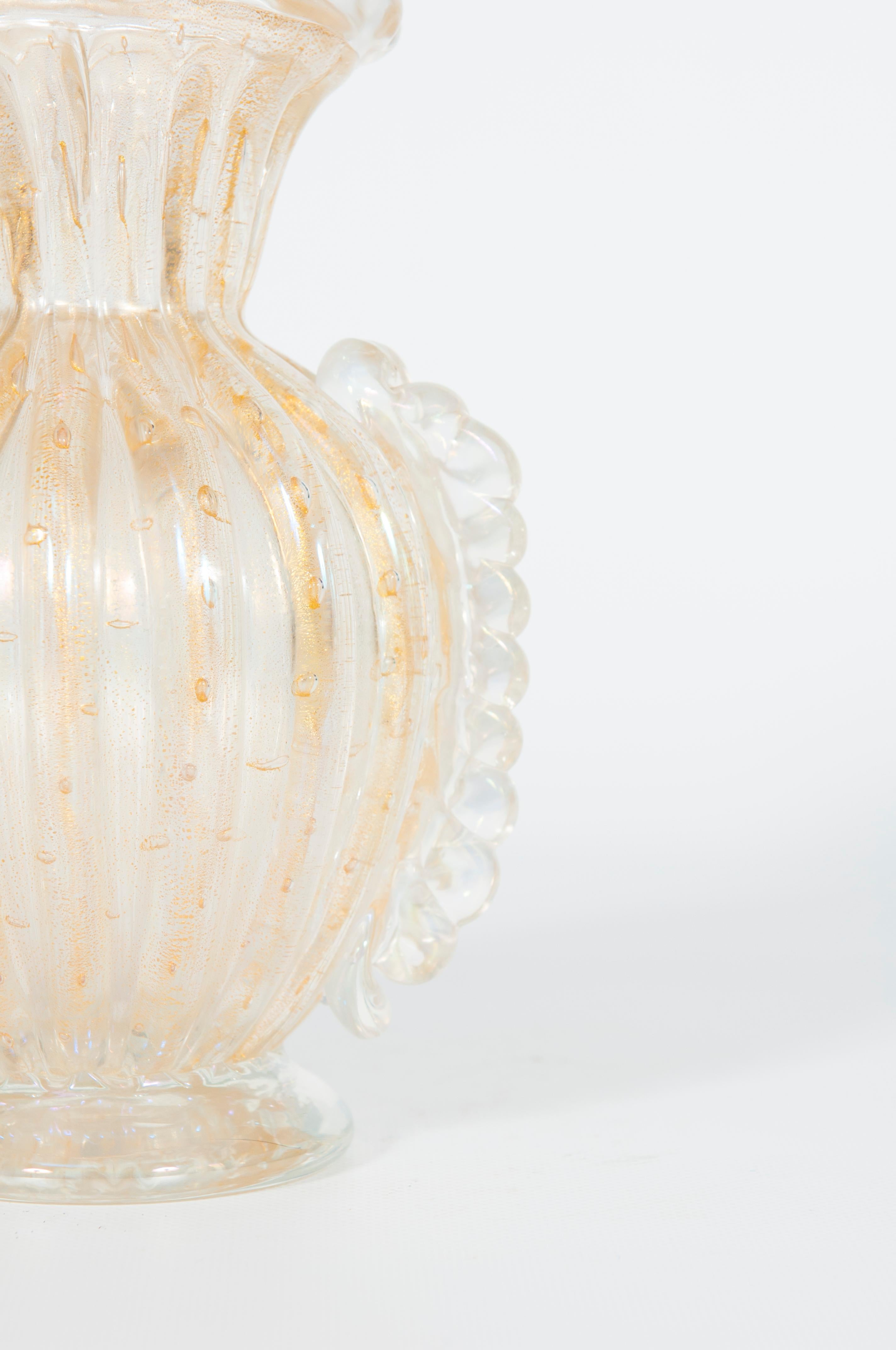 Italian Murano Glass Barovier Vase with Submerged 24kt Gold 20th Century Italy