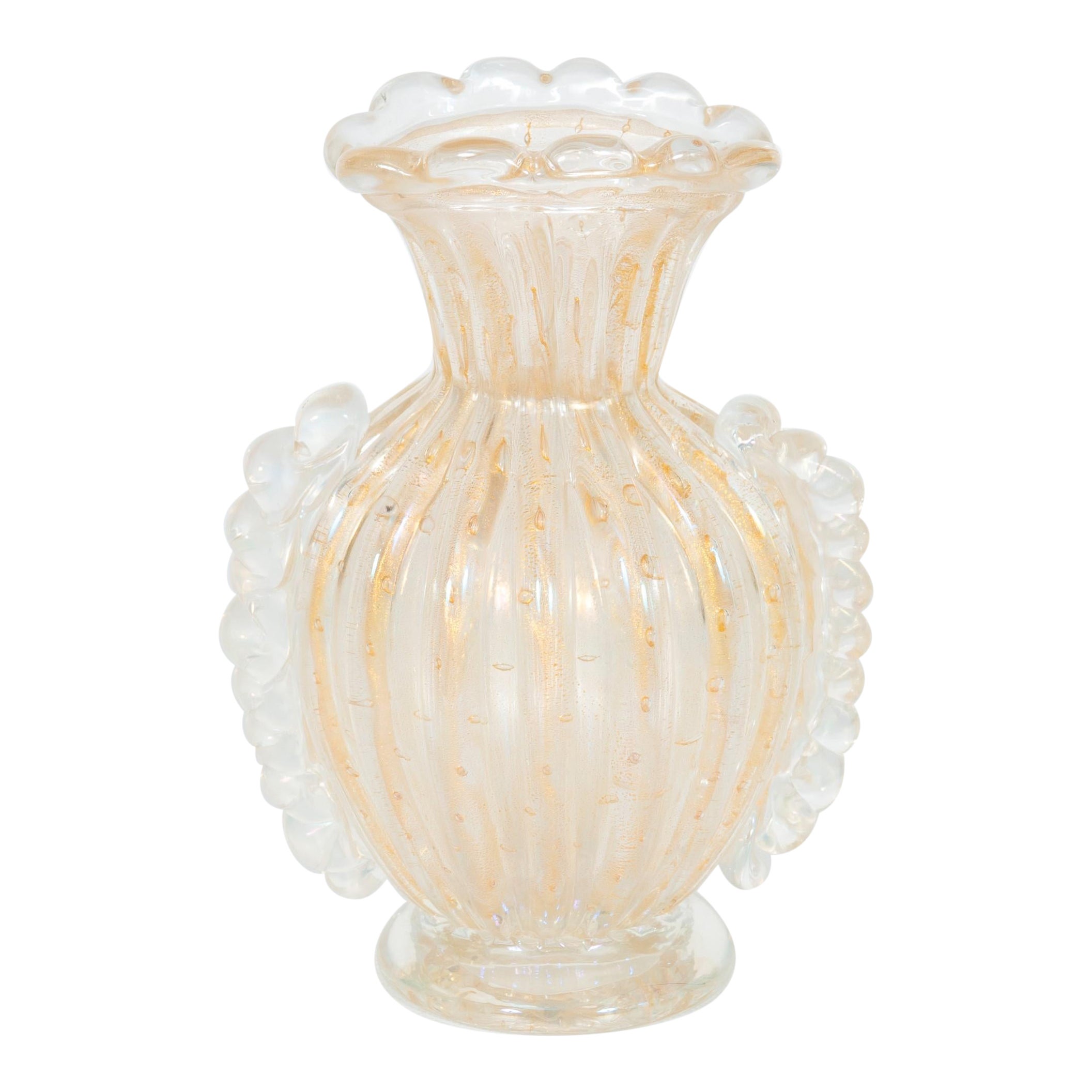 Murano Glass Barovier Vase with Submerged 24kt Gold 20th Century Italy