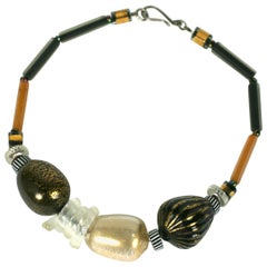 Halskette aus Muranoglas mit Perlenstreifen