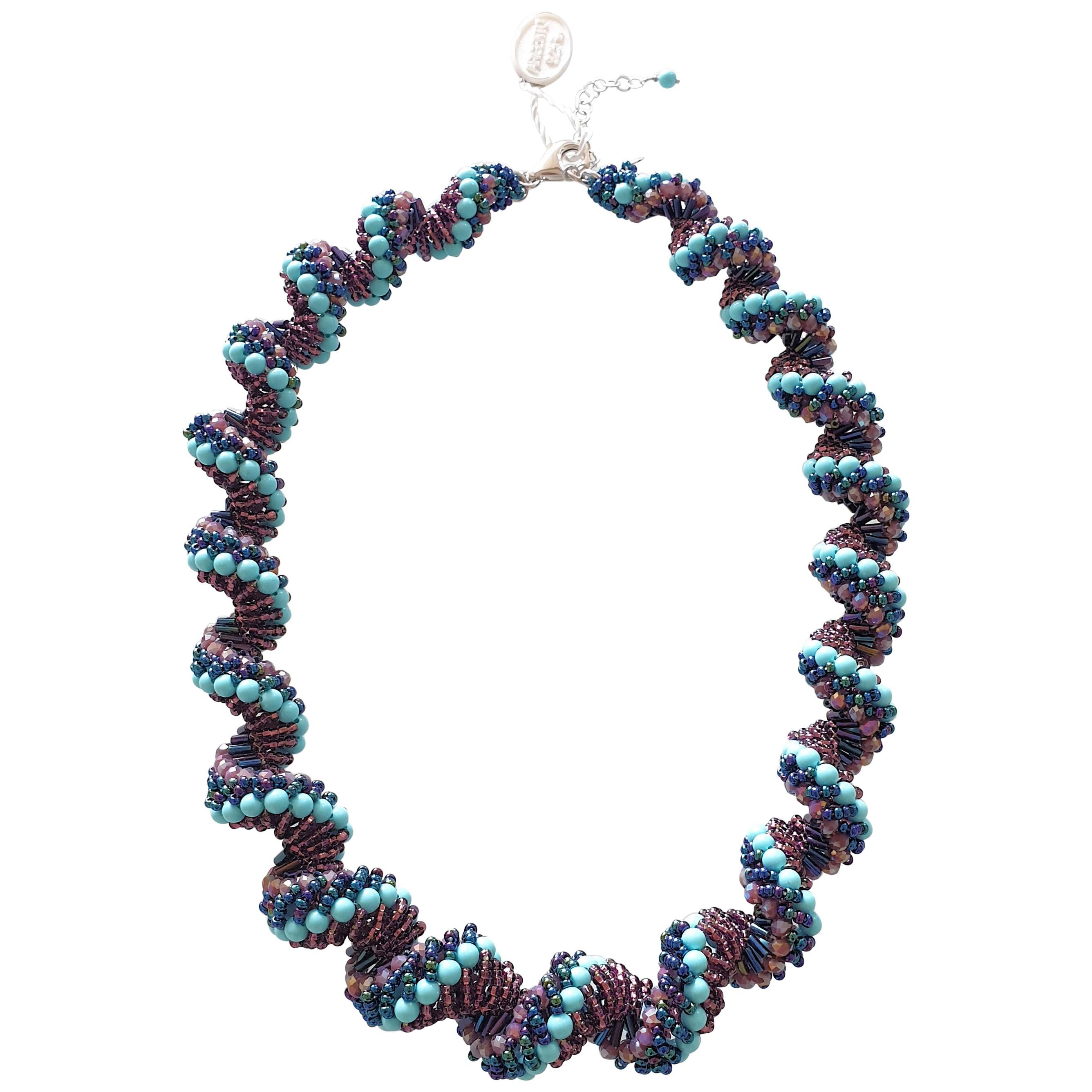 Blaue blaue Perlen-Muranoglas-Halskette  im Angebot