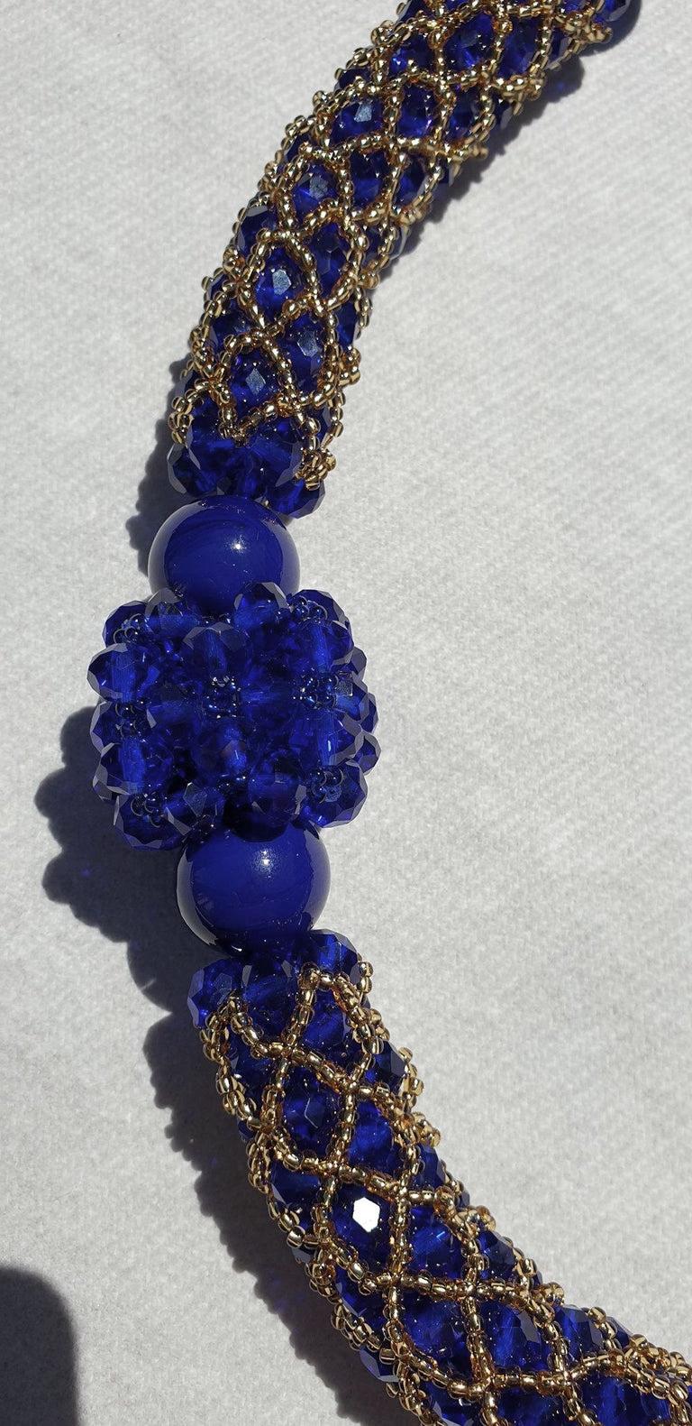 Collier de mode en perles de verre de Murano bleu et or Neuf - En vente à Dallas, TX
