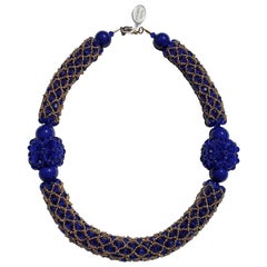 Murano glass beads blue & gold fashion necklace