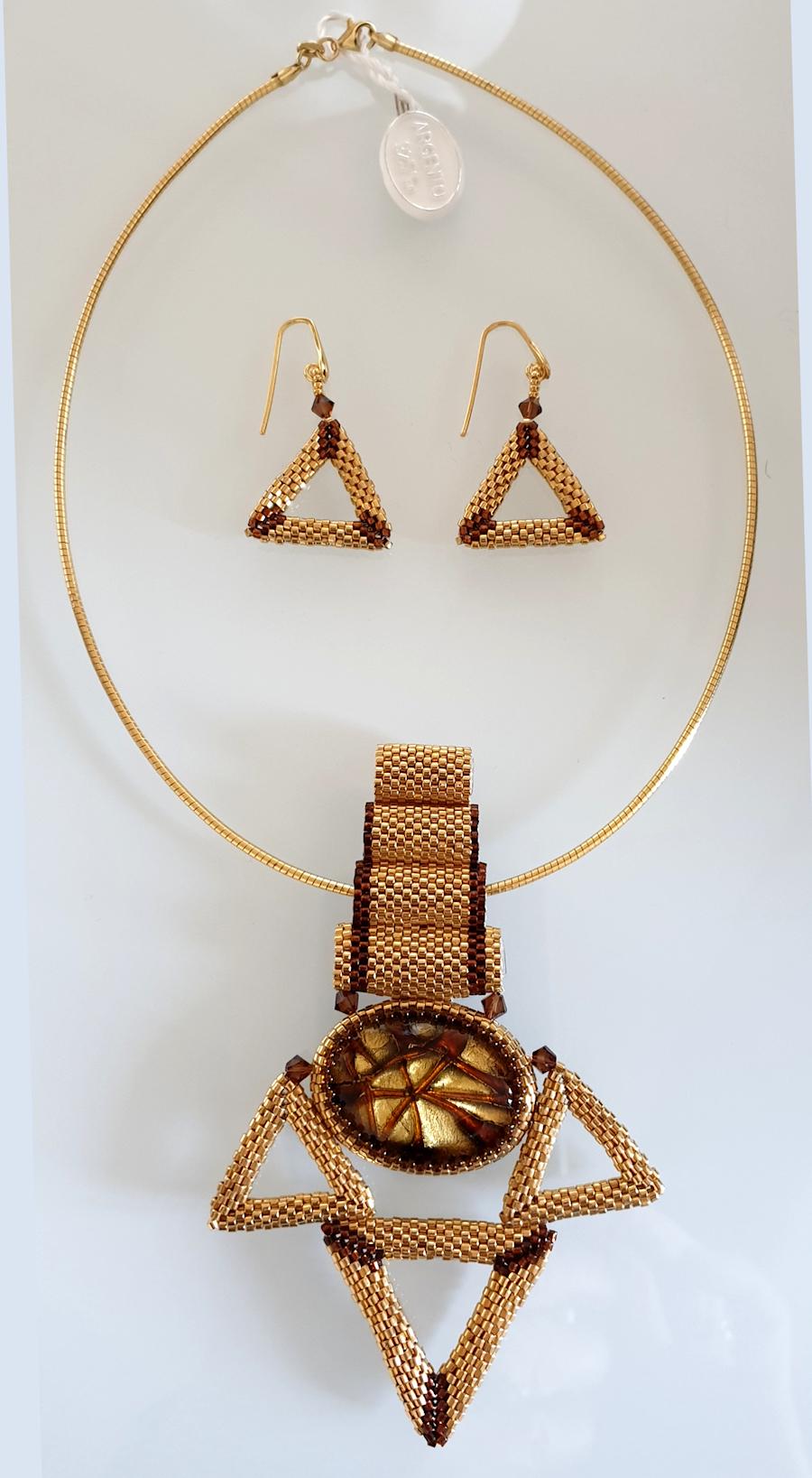 Unique Gold & brown Murano glass handmade fashion earrings by Italian artist 1