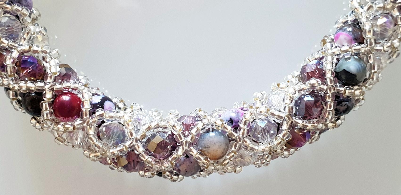 Murano Glass Beads Purple and Silver Bracelet In New Condition In Dallas, TX