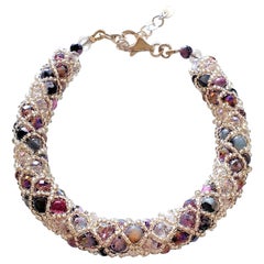 Bracelet de perles en verre de Murano violet et argent