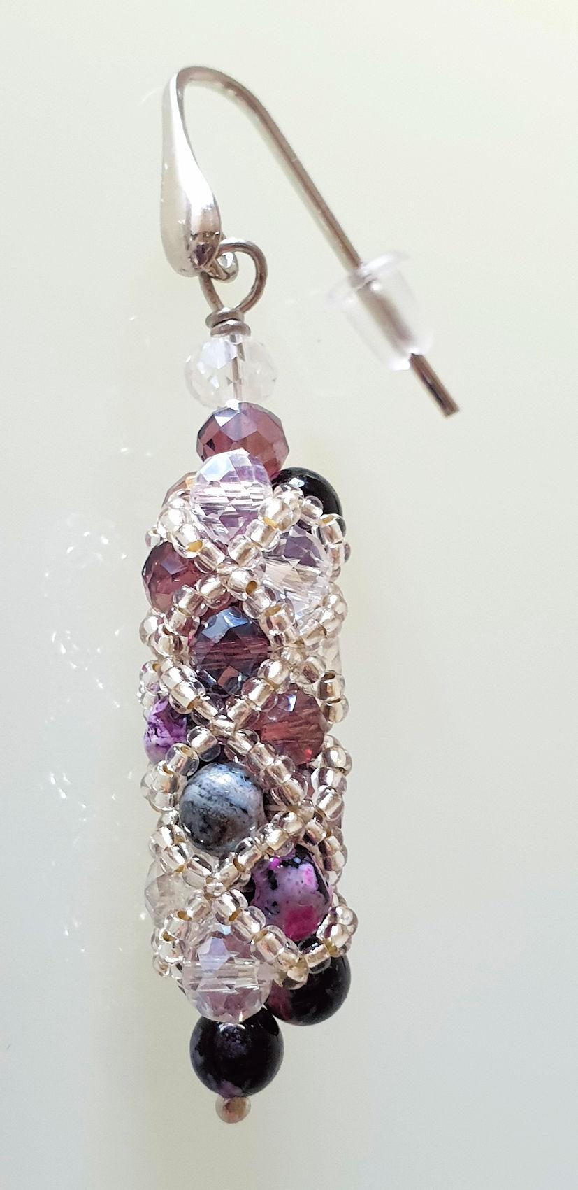 Women's Murano Glass Beads Purple and Silver Drop Earrings 
