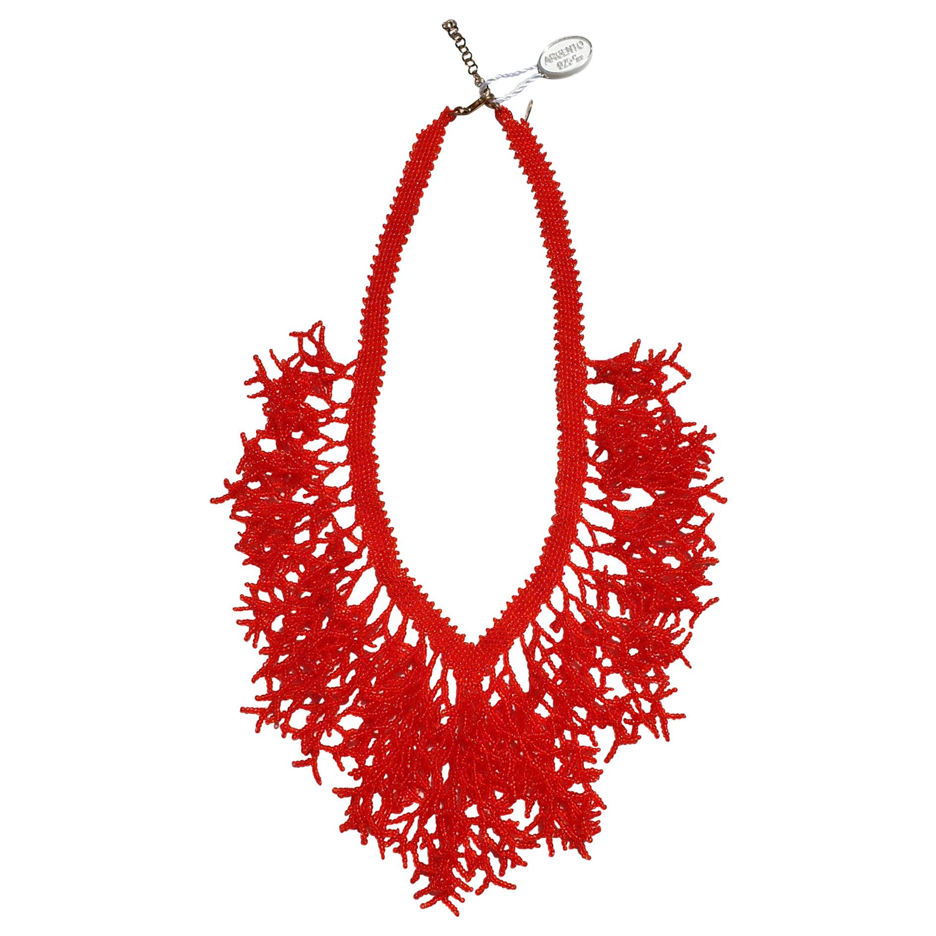 Murano glass beads handmade red coral necklace by Italian artist Paola B.