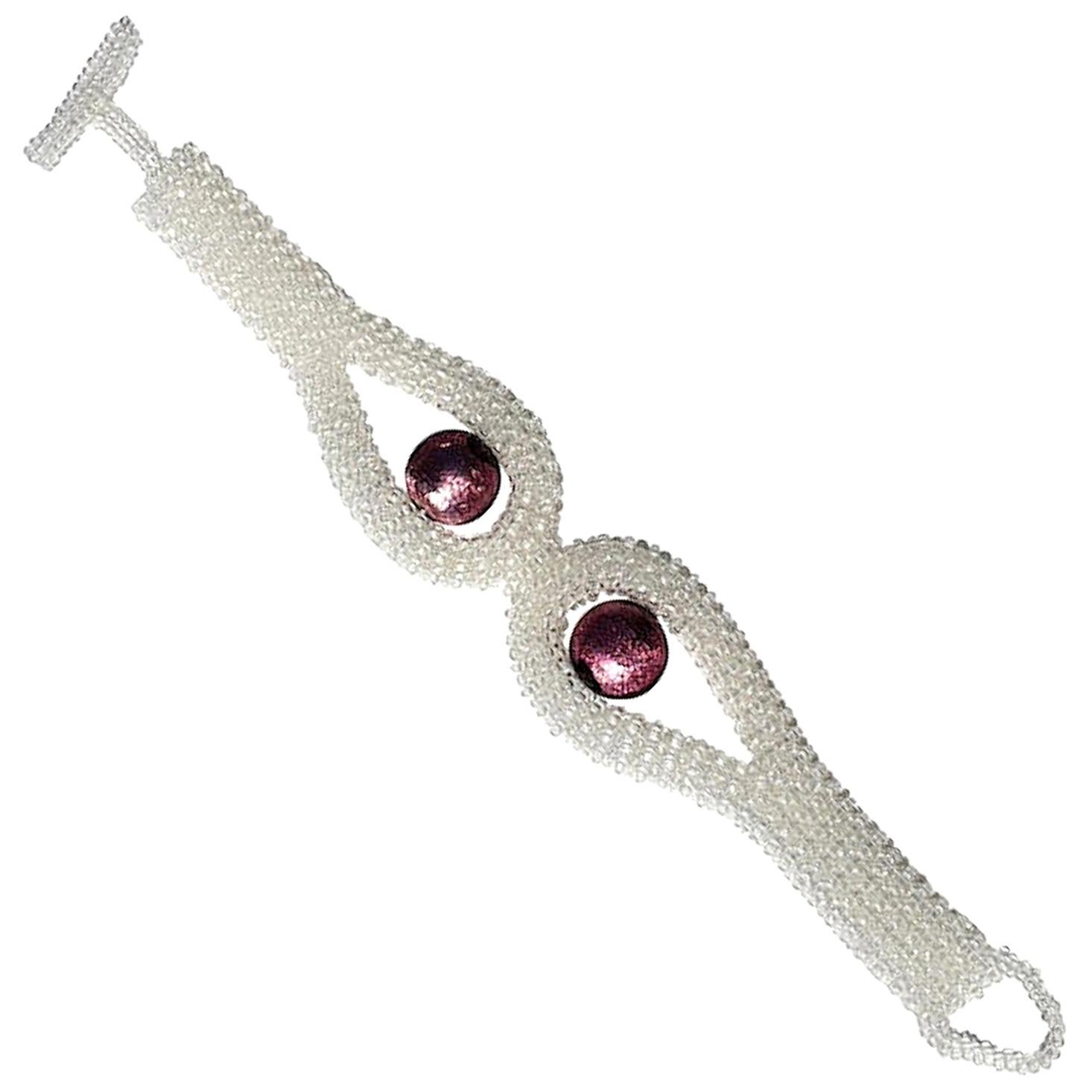 Bracelet de perles en verre de Murano violet et transparent 