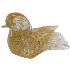 Vintage Murano Glass Bird with Gold Flecks, circa 1970