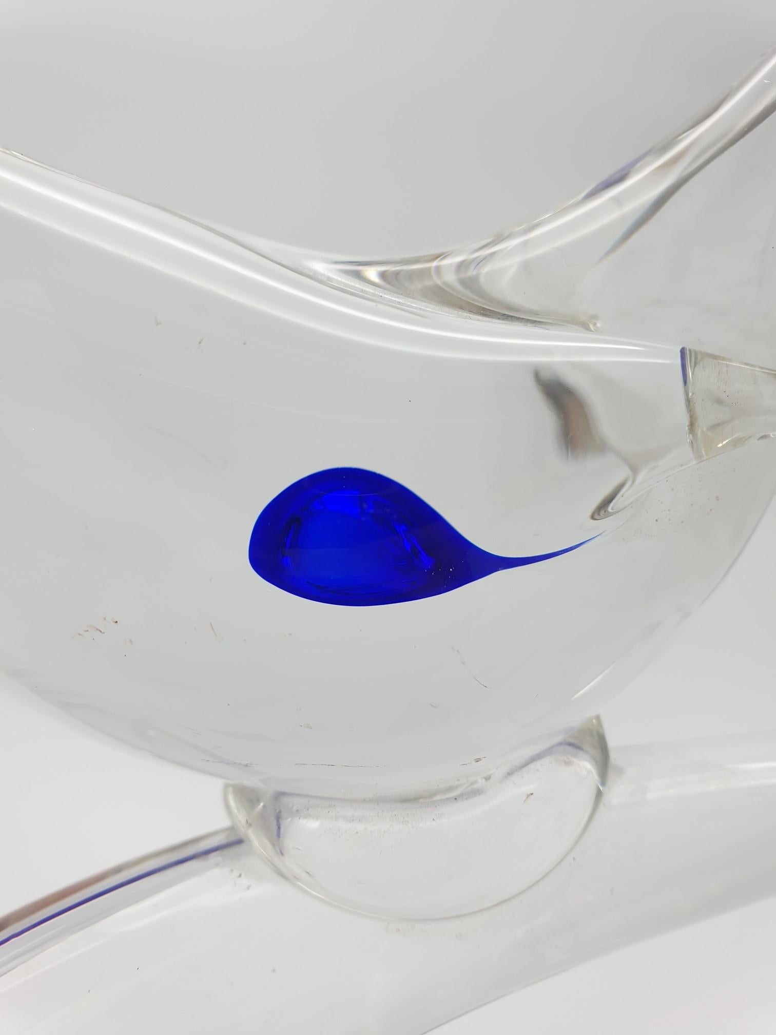 Murano Glass Birds on Branch in Clear & Blue Color by Da Ros for Cenedese, 1970s For Sale 5