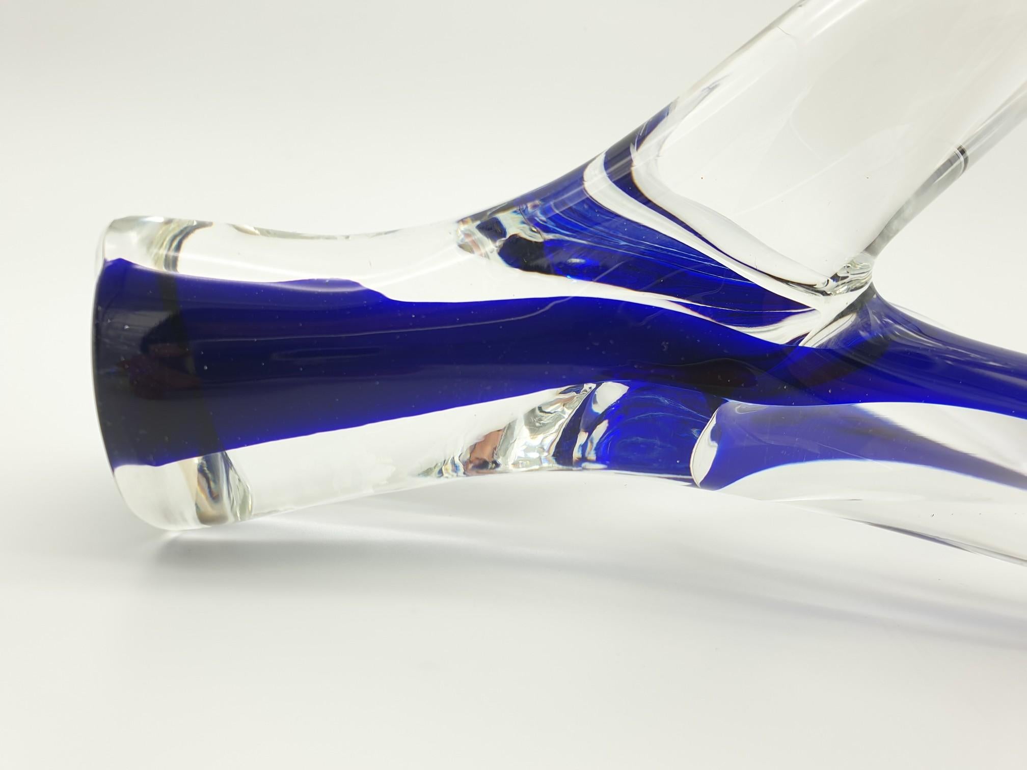 Modern Murano Glass Birds on Branch in Clear & Blue Color by Da Ros for Cenedese, 1970s For Sale